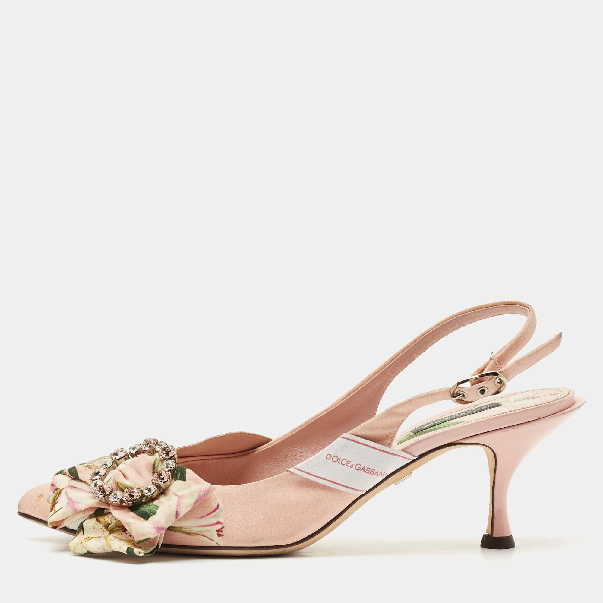 Dolce & Gabbana Multicolor Canvas Crystal Embellished Slingback Pumps Size 40