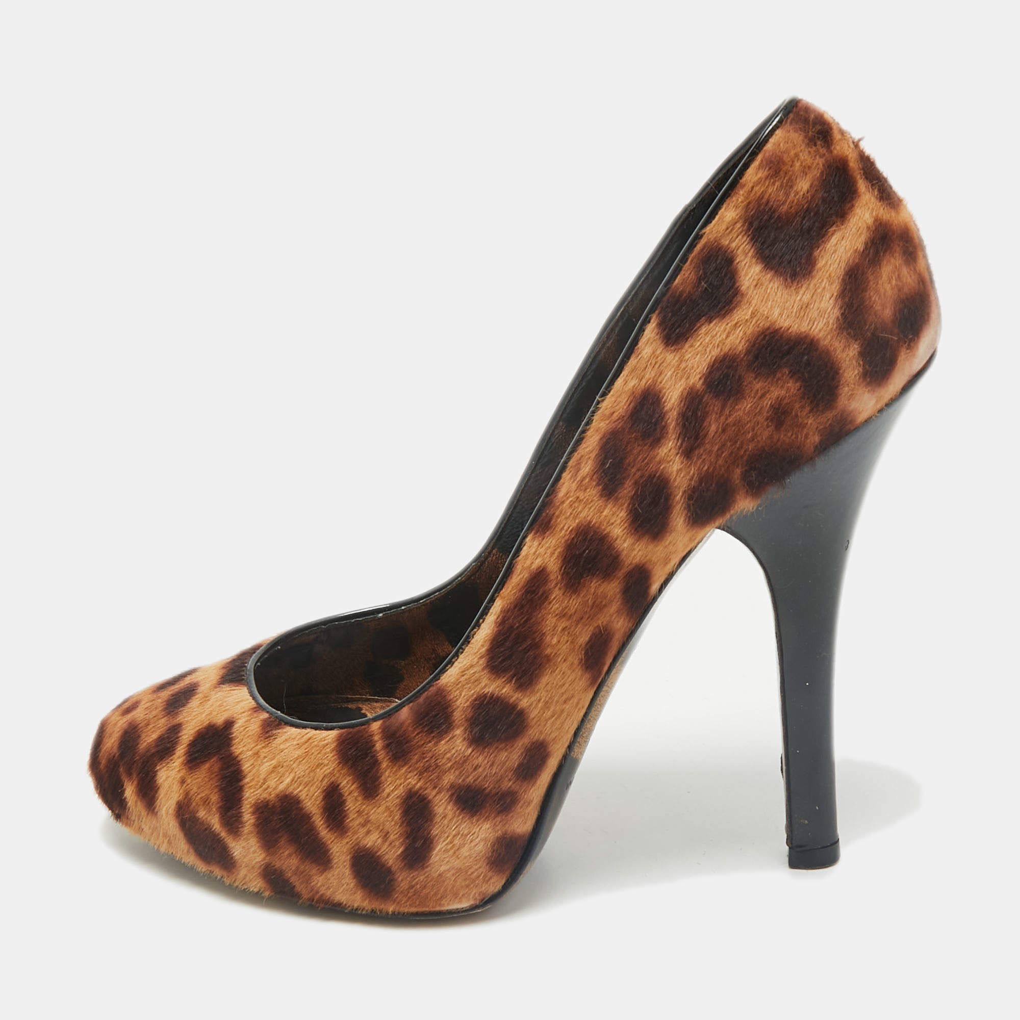 Dolce & Gabbana Brown Leopard Print Calf Hair Round Toe Pumps Size 38
