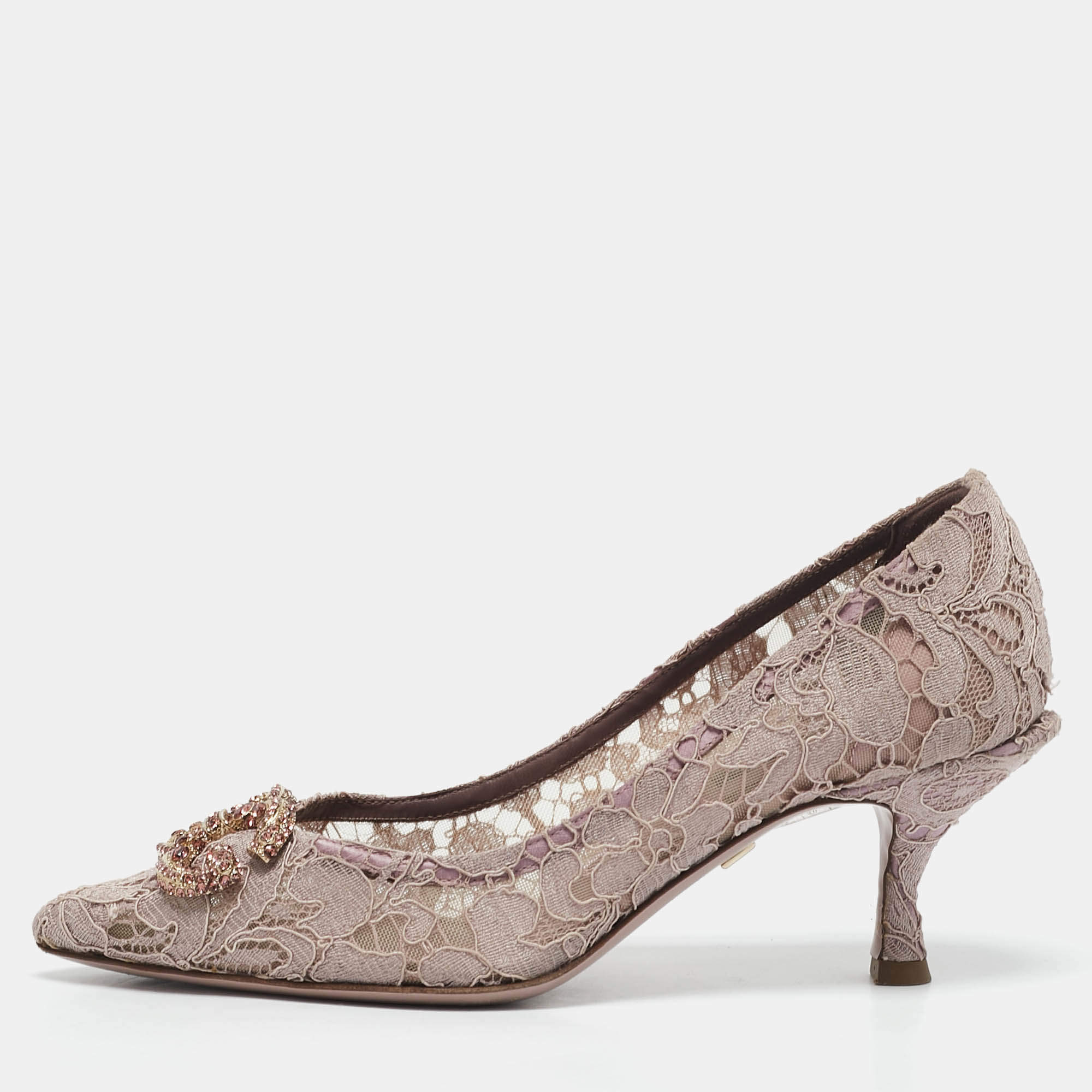 Pre Owned Dolce & Gabbana Lilac Lace Brooch Detail Rainbow Pumps Size 36