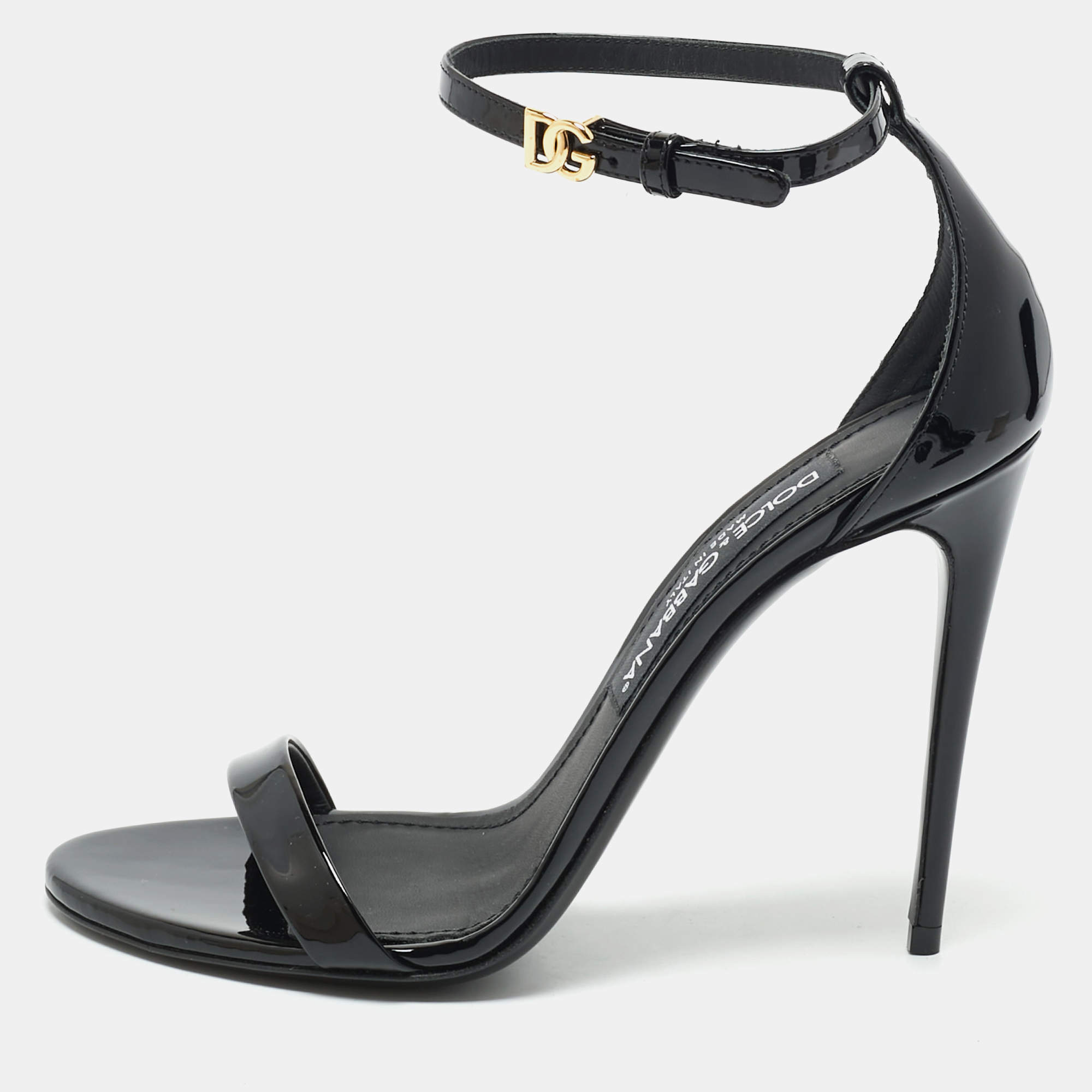 Pre Owned Dolce & Gabbana Black Patent Leather Ankle Strap Sandals Size 38
