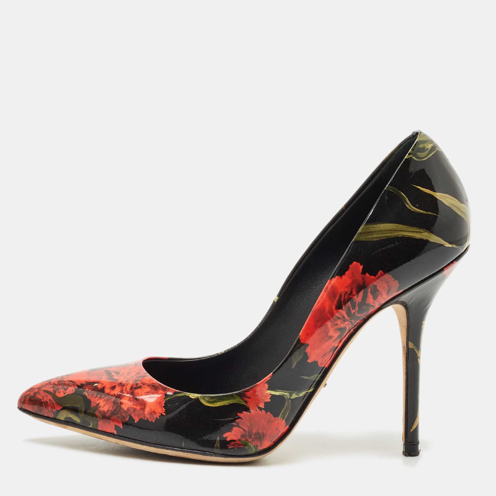 Pre Owned Dolce & Gabbana Multicolor Floral Print Patent Leather Pointed Toe Pumps Size 37.5