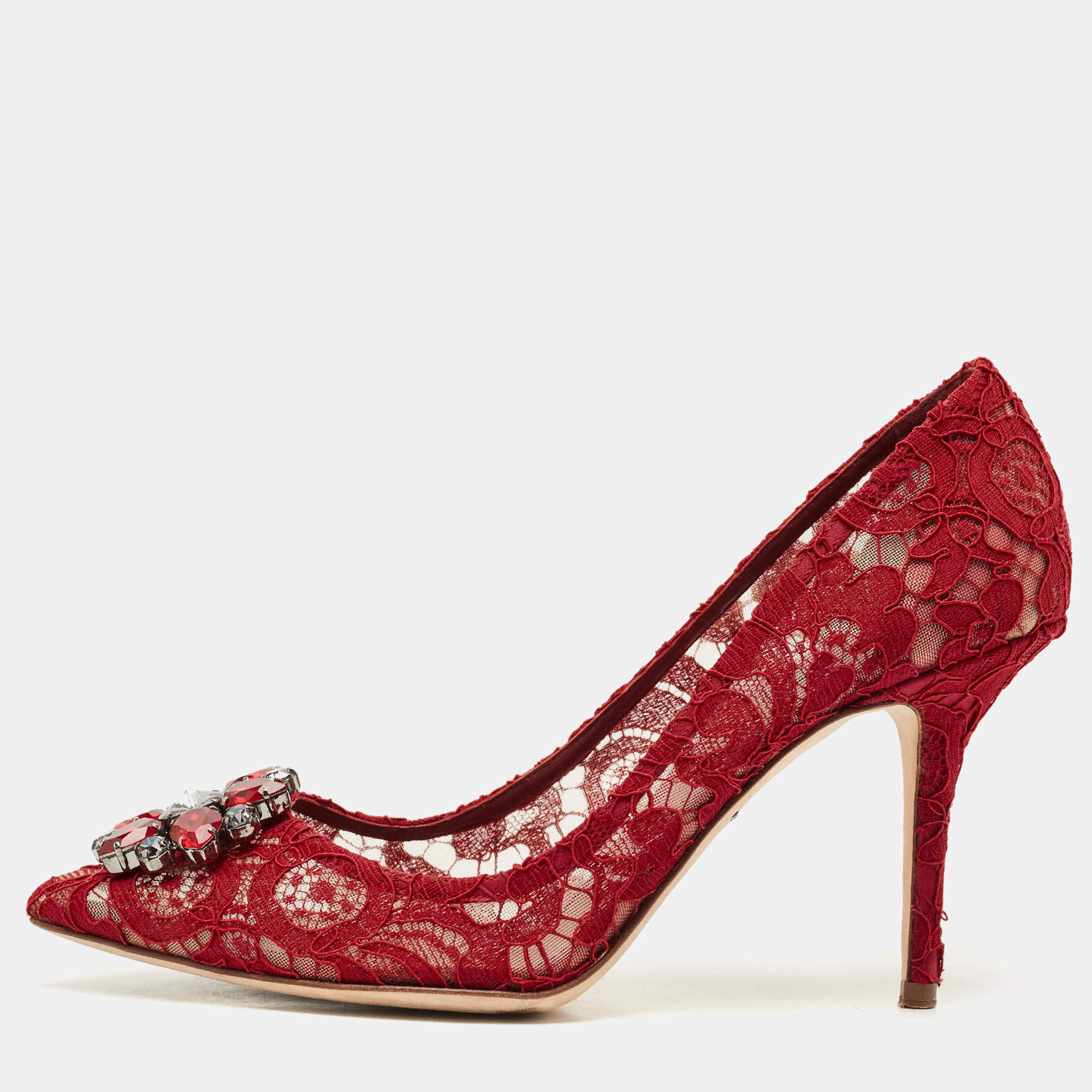 Dolce & Gabbana Red Lace Bellucci Pumps Size 40.5