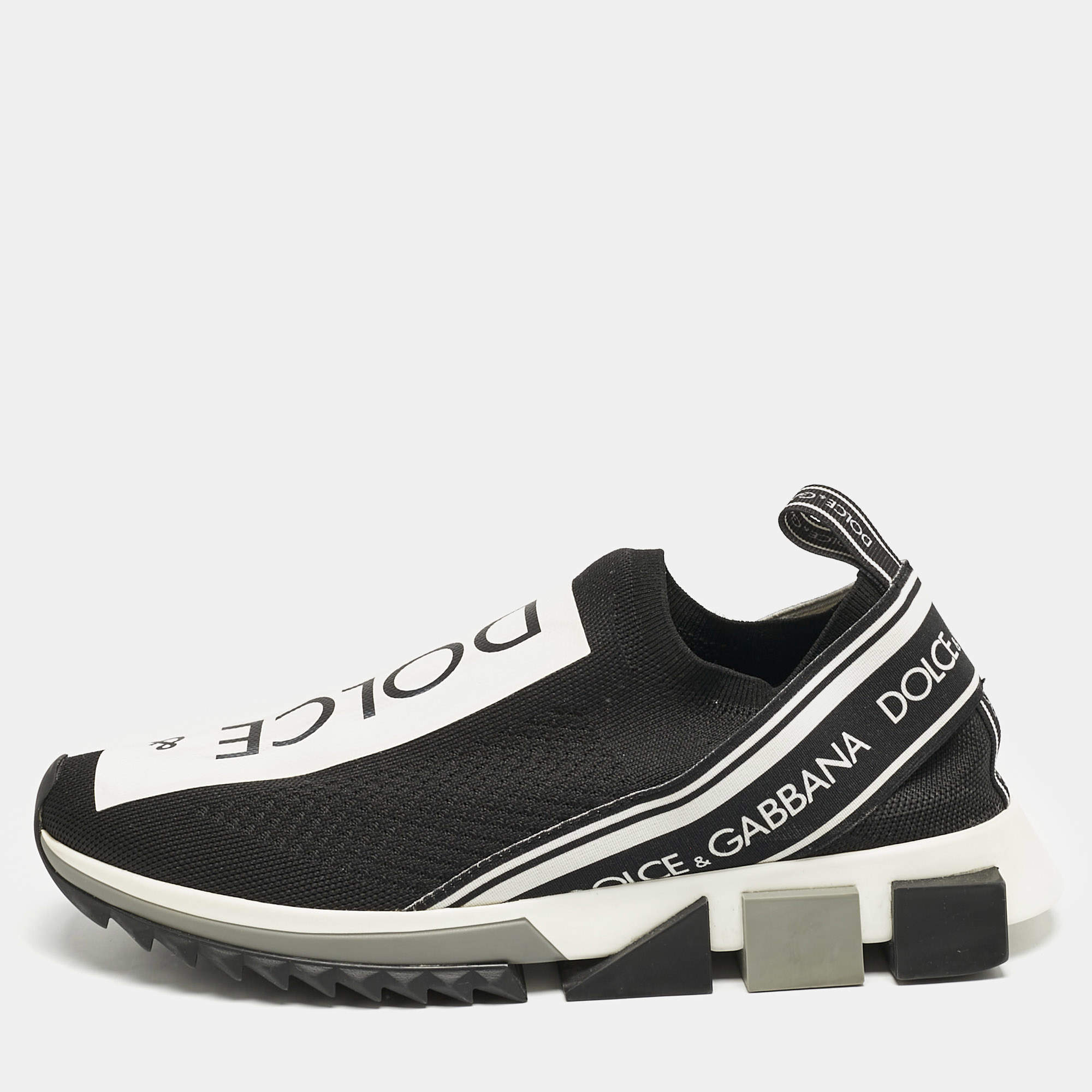 Dolce & Gabbana Black Knit Fabric Sorrento Slip On Sneakers Size 41