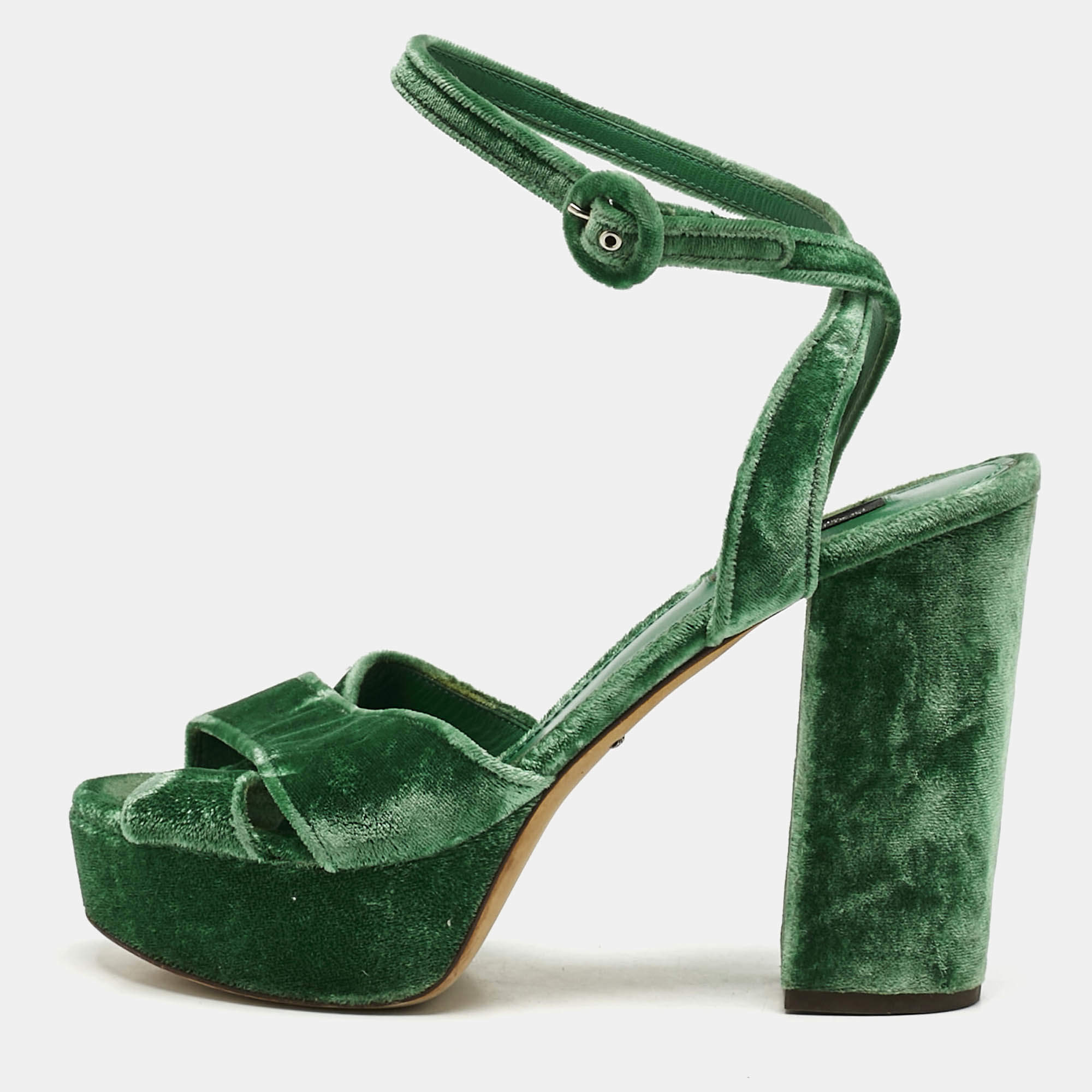 Dolce & Gabbana Green Velvet Keira Platform Sandals Size 39