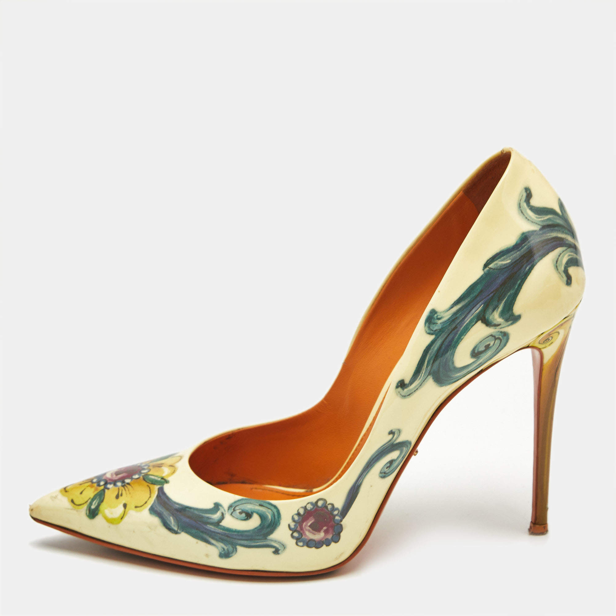 Dolce And Gabbana Multicolor Floral Saffiano Printed Patent Leather Pointed Toe Pumps Size 38