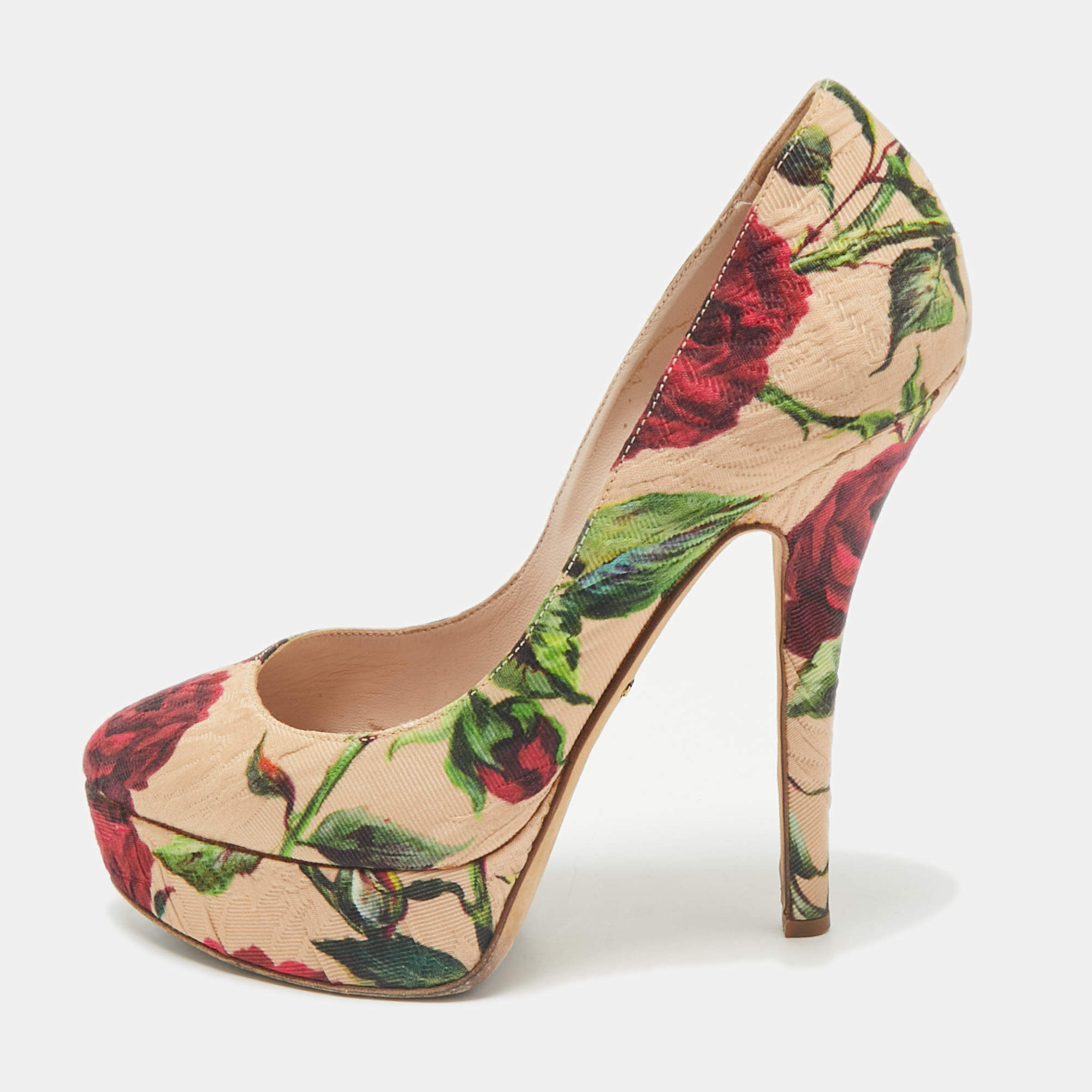 Dolce & Gabbana Multicolor Brocade Fabric Platform Pumps Size 37