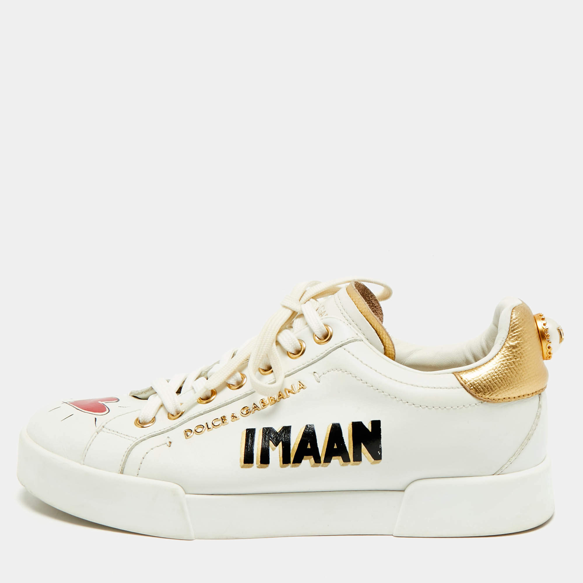 Dolce & Gabbana White Leather Portofino Low Top Sneakers Size 37