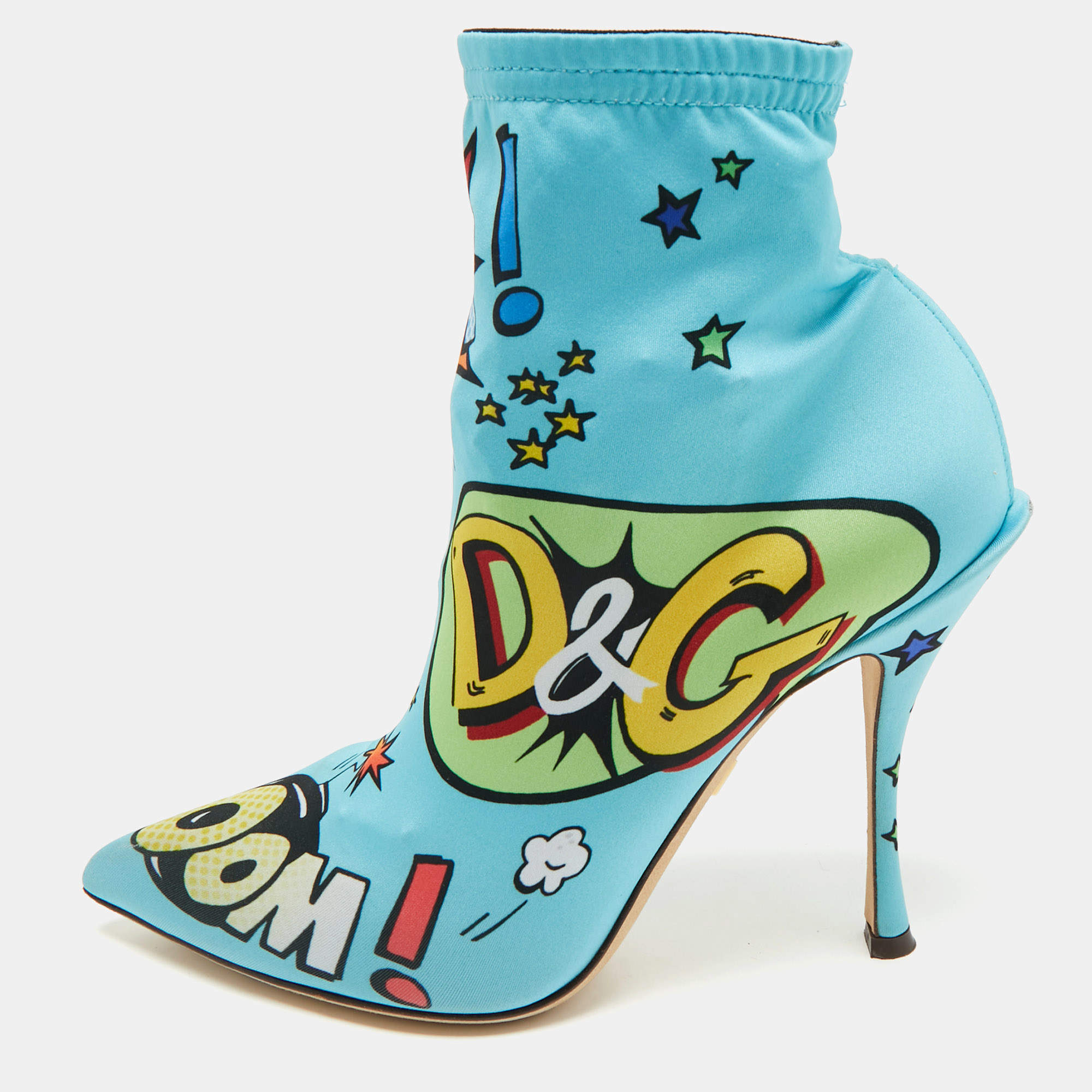 مملوكة مسبقًا Dolce & Gabbana Multicolor Stretch Fabric Comic Book Sock Boots Size 38