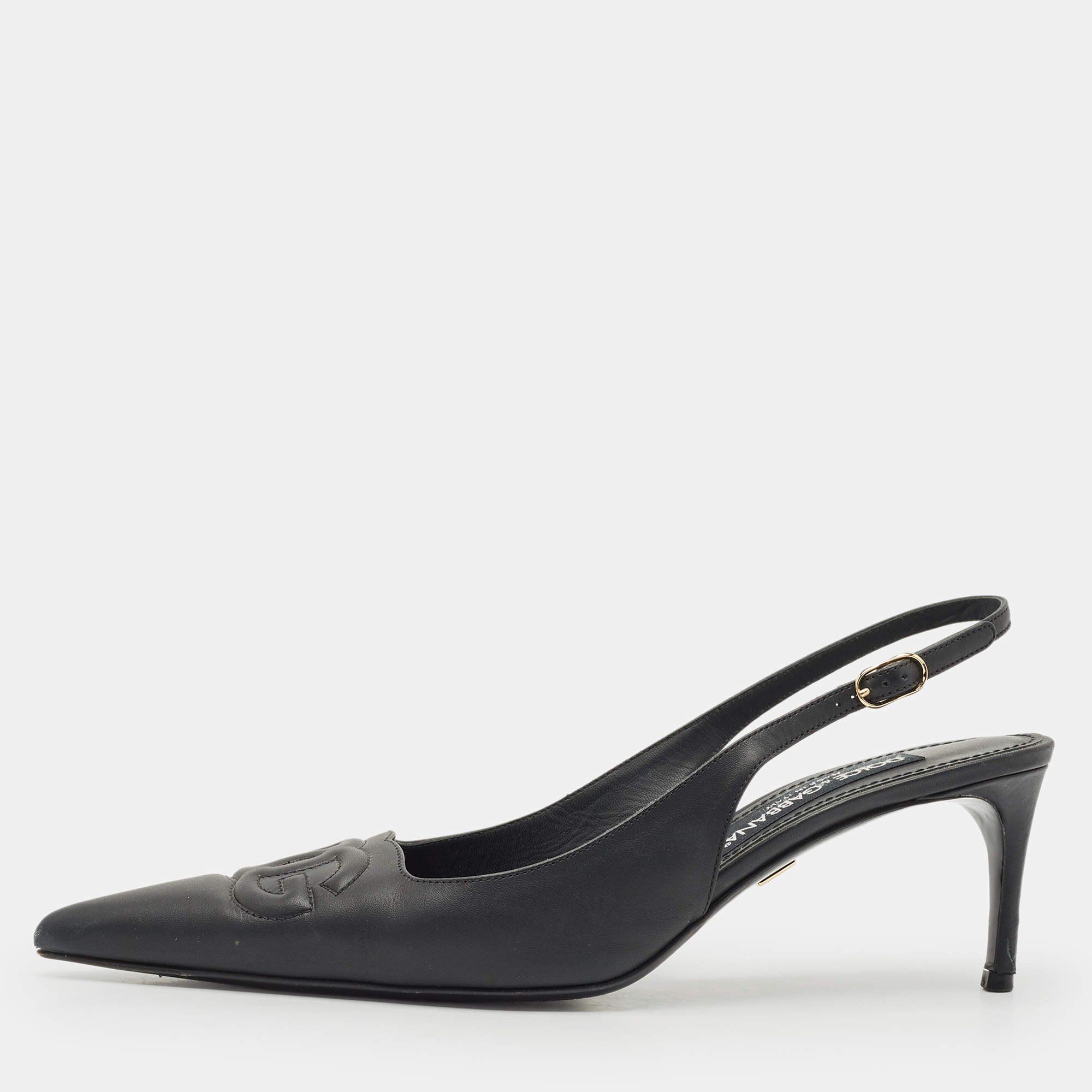 Pre Owned Dolce & Gabbana Black DG Logo Embossed Leather Pumps Size 39