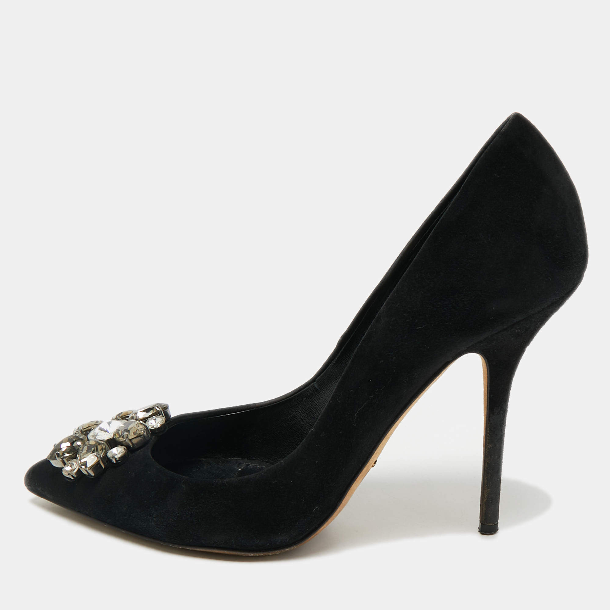 Pre Owned Dolce & Gabbana Black Suede Crystal Embellished Bellucci  Pumps Size 39