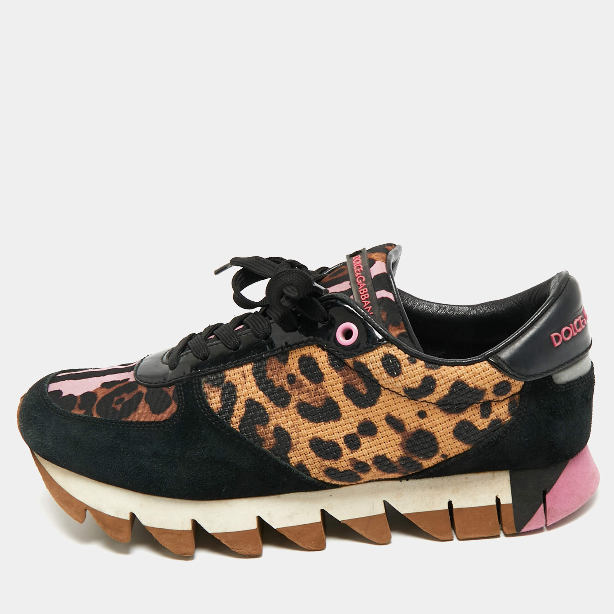 Pre Owned Dolce & Gabbana Multicolor Suede and Leopard Print Fabric Low Top Sneakers Size 39