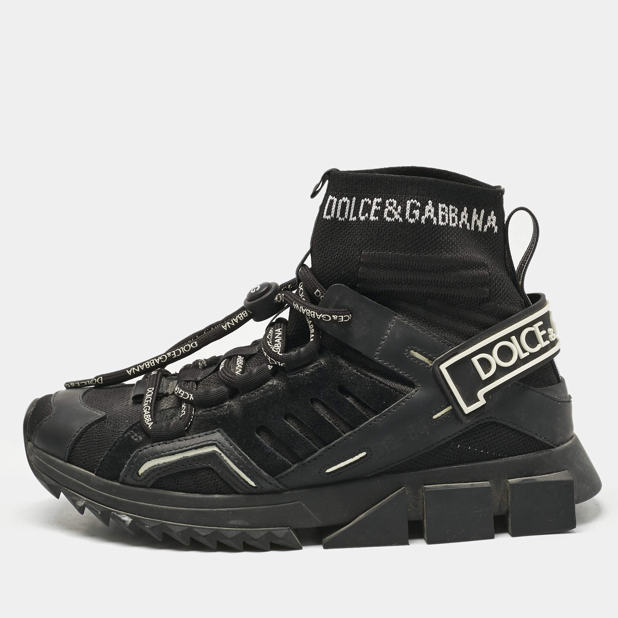 Pre Owned Dolce & Gabbana Black Suede and Leather Sorrento High Top Sneakers Size 38