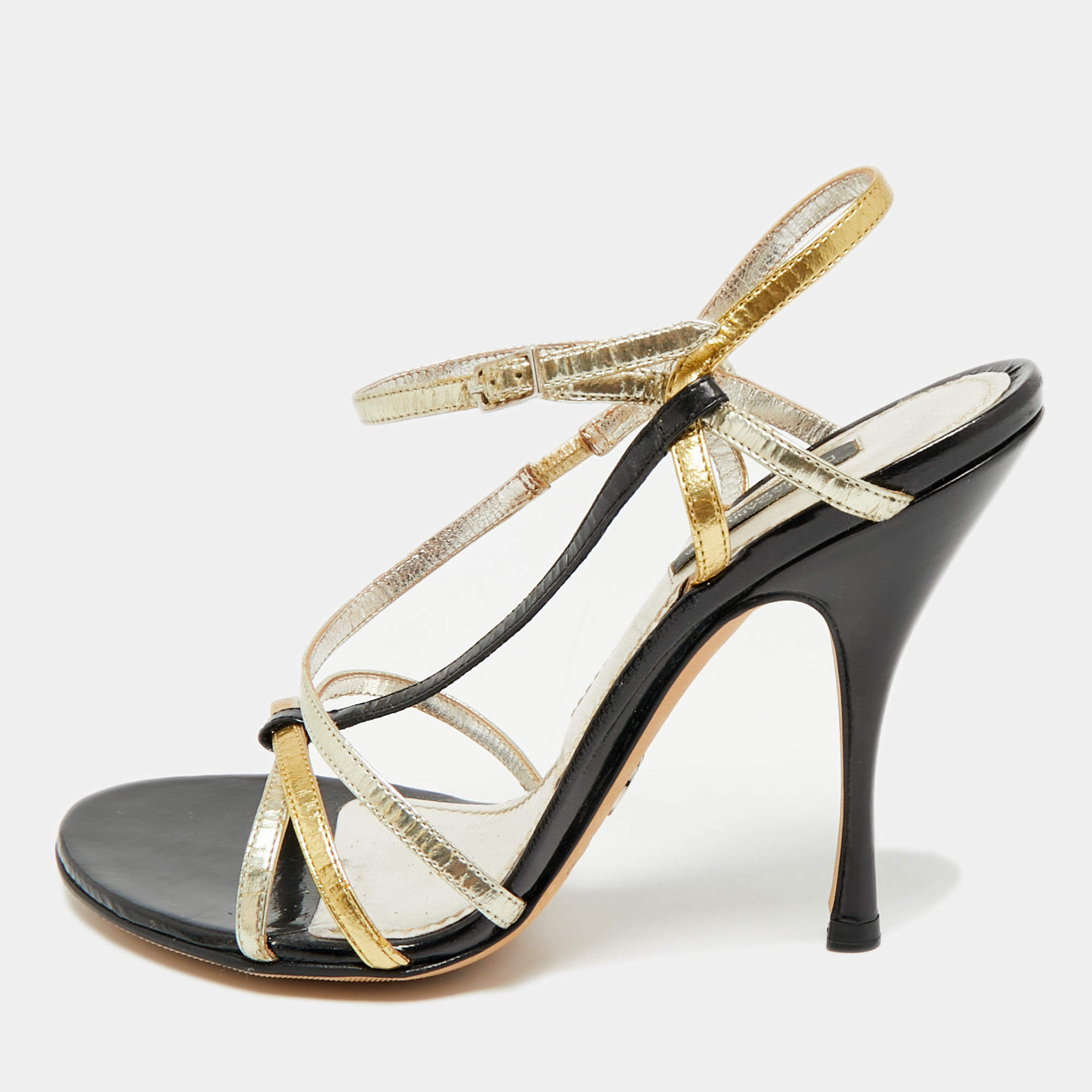Pre Owned Dolce & Gabbana Tricolor Patent Leather Strappy Ankle Strap Sandals Size 38.5