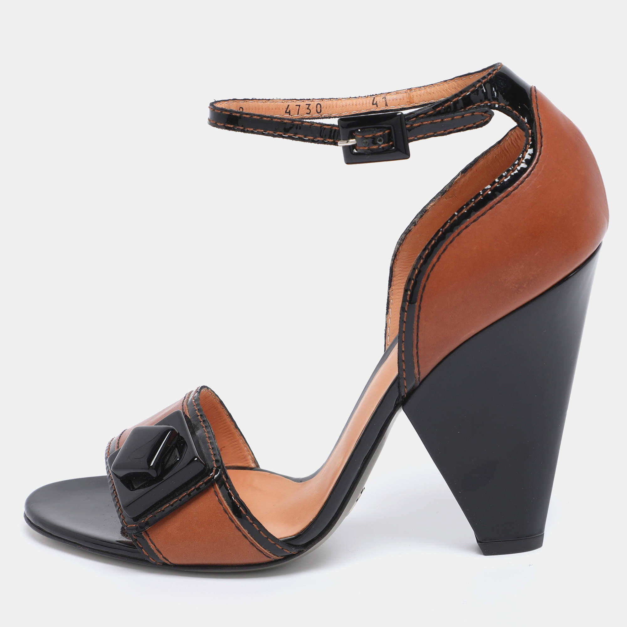 Pre Owned Dolce & Gabbana Brown/Black Leather and Patent Ankle Strap Sandals Size 41