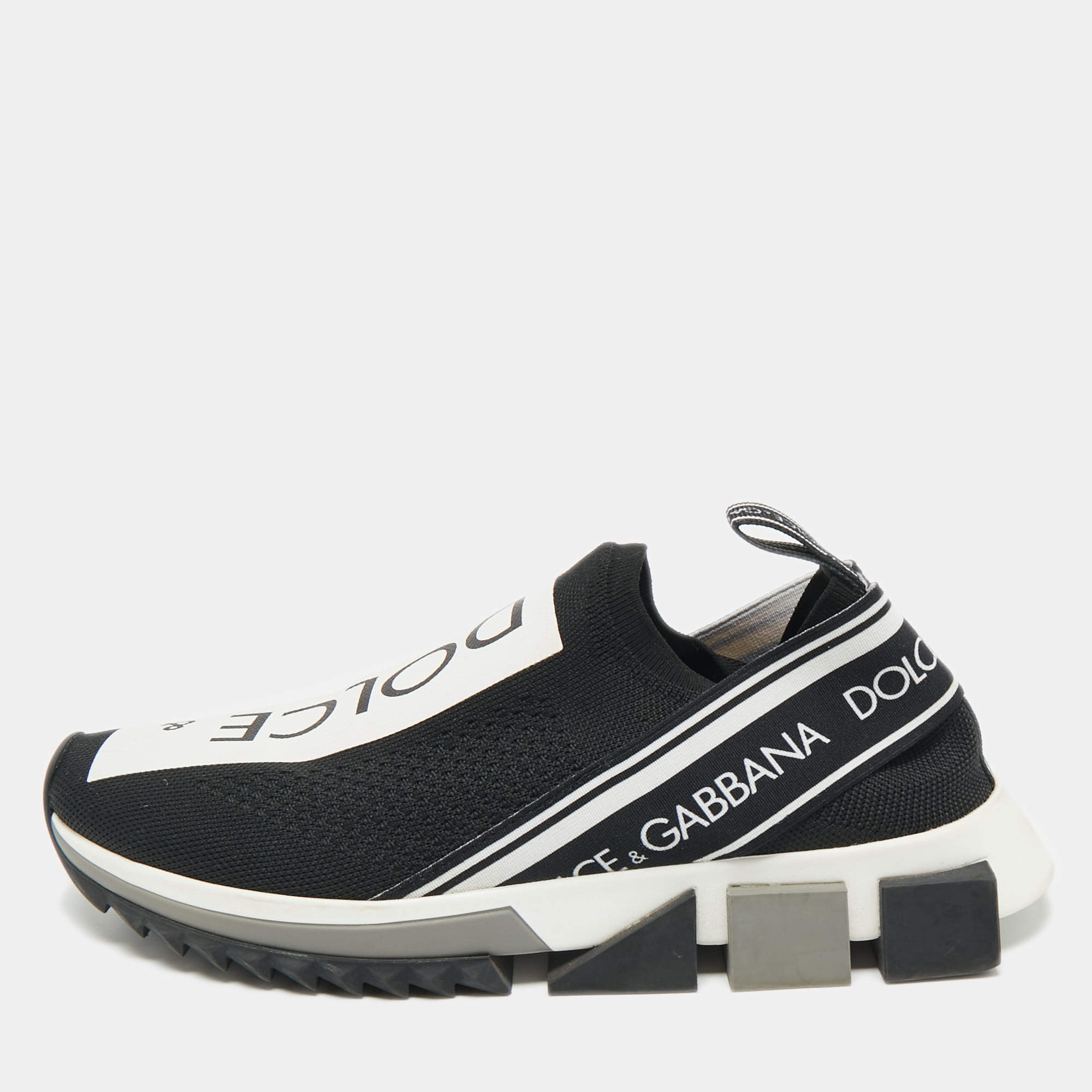 مملوكة مسبقًا Dolce & Gabbana Black/White Knit Fabric Sorrento Slip On Sneakers Size 39