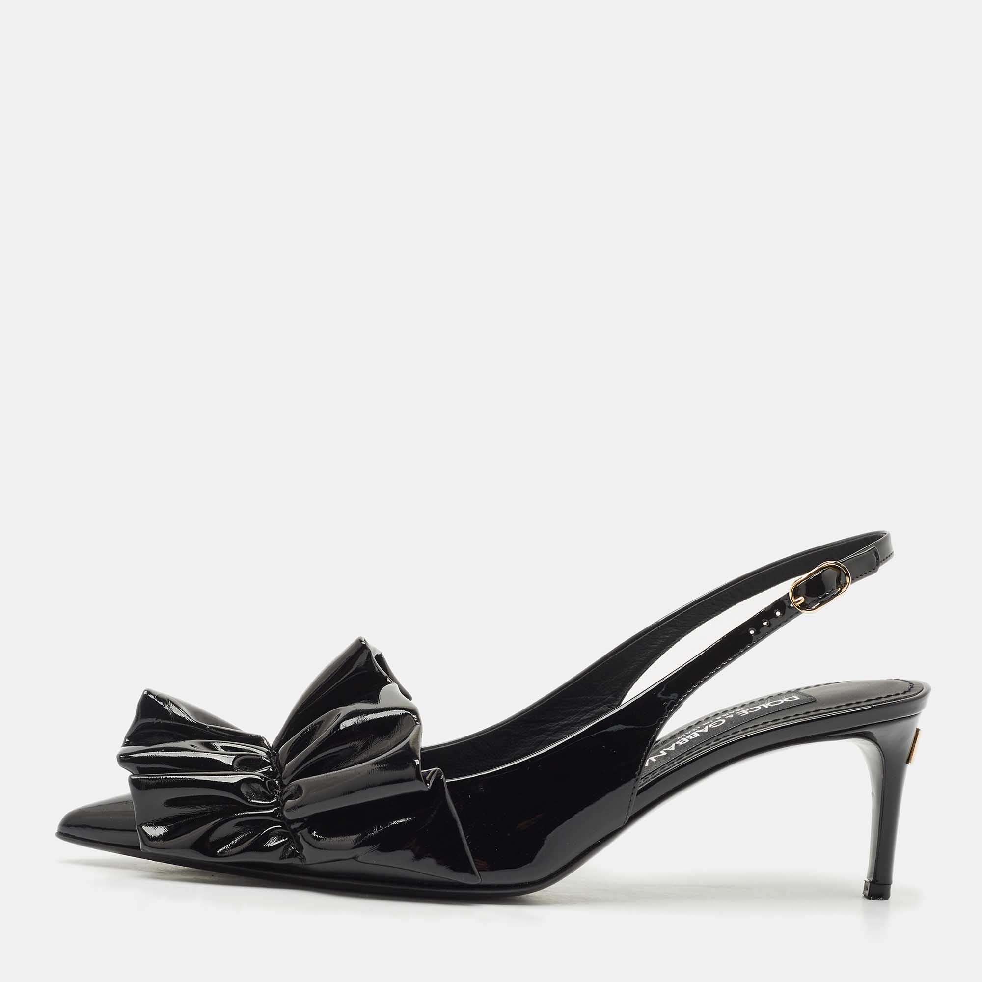 Pre Owned Dolce & Gabbana Black Patent Leather Slingback Pumps Size 38.5