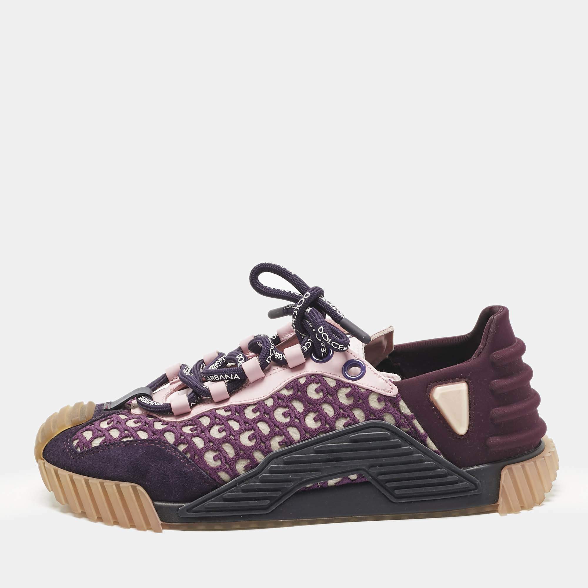 Pre Owned Dolce & Gabbana Multicolor Leather and Suede Ns1 Lace Up Sneakers Size 37.5