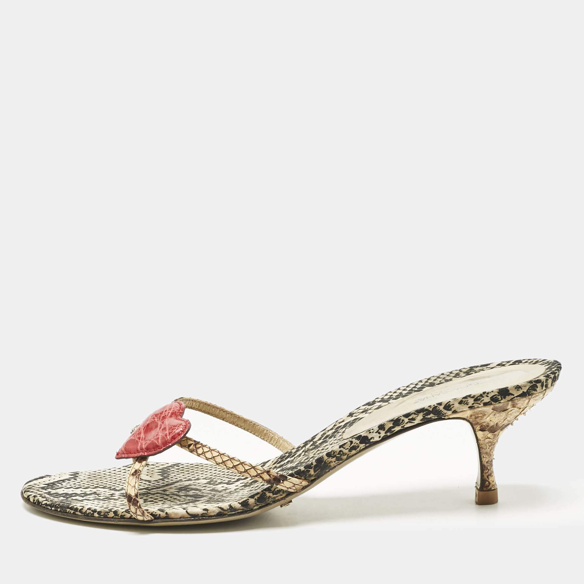 Pre Owned Dolce & Gabbana Multicolor Python Heart Slide Sandals Size 41
