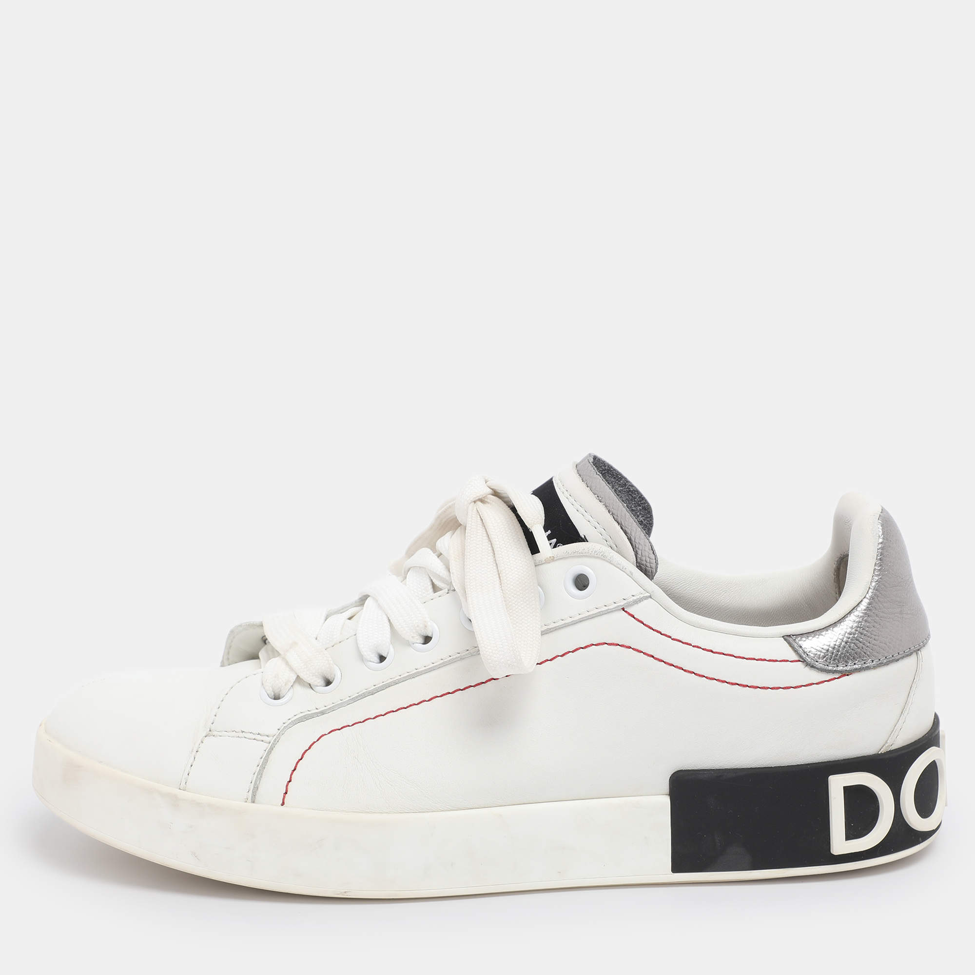 Pre Owned Dolce & Gabbana White Leather Portofino Low Top Sneakers Size 40