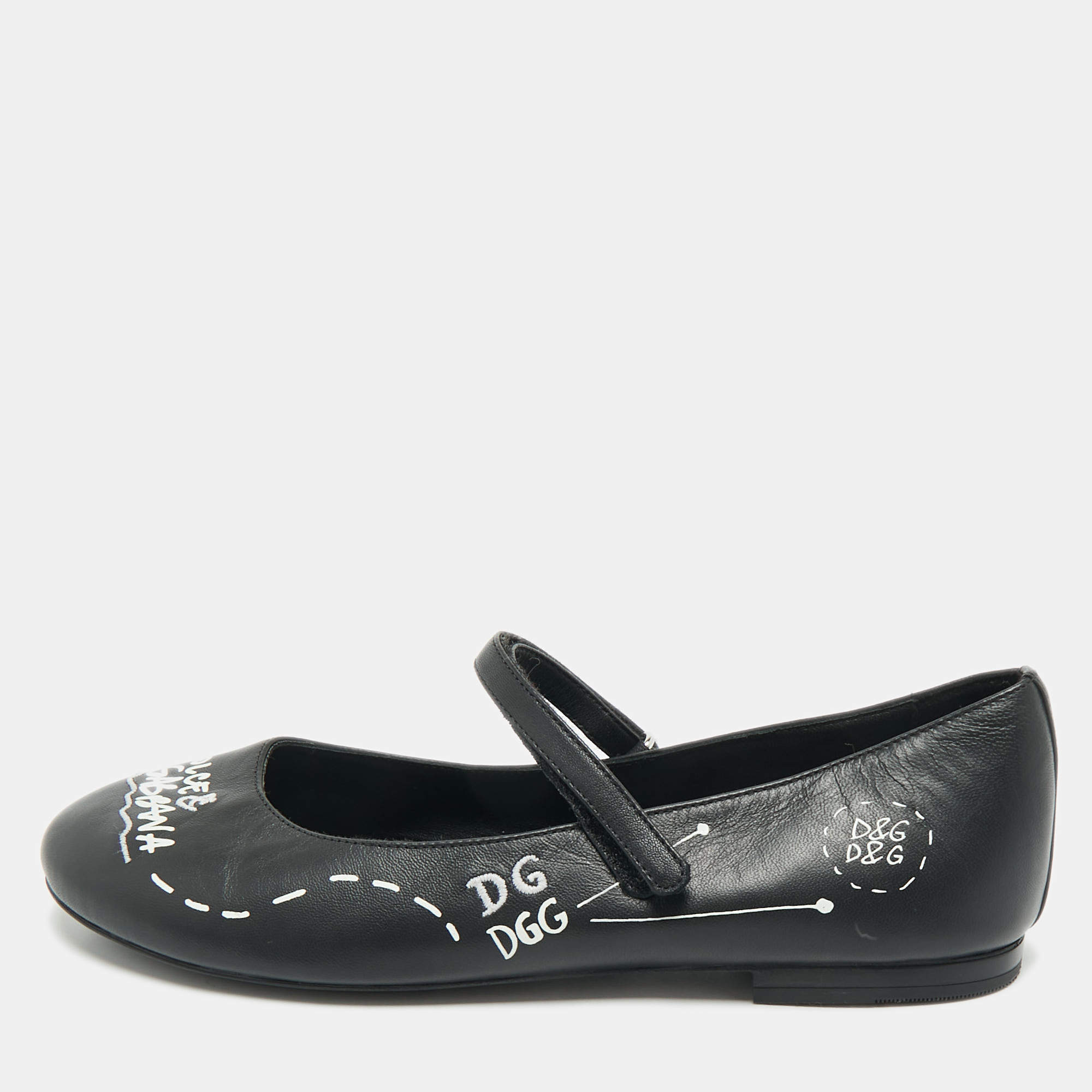 Pre Owned Dolce & Gabbana Black Leather Ballet Flats Size 37