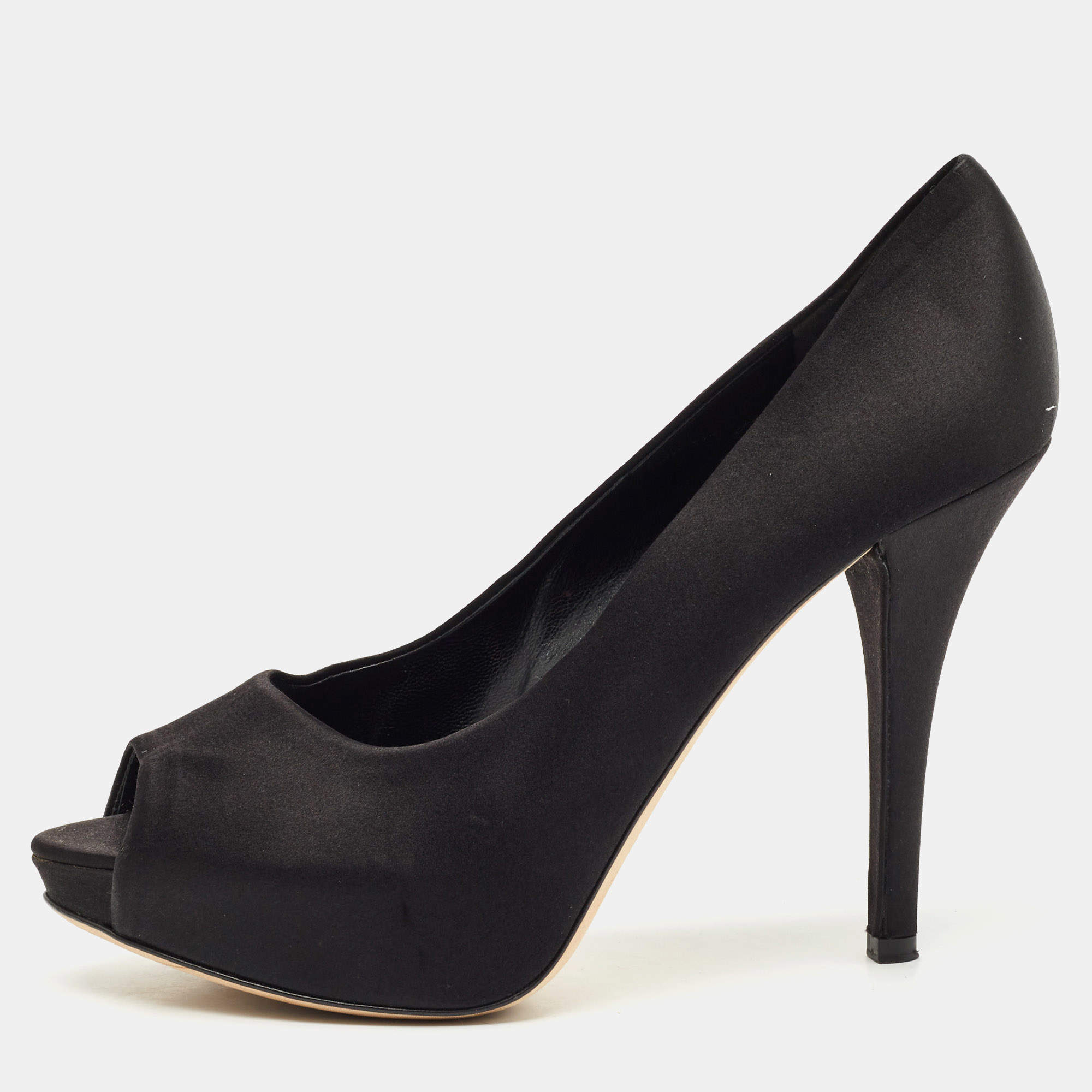 Pre Owned Dolce & Gabbana Black Satin Peep Toe Platform Pumps Size 40
