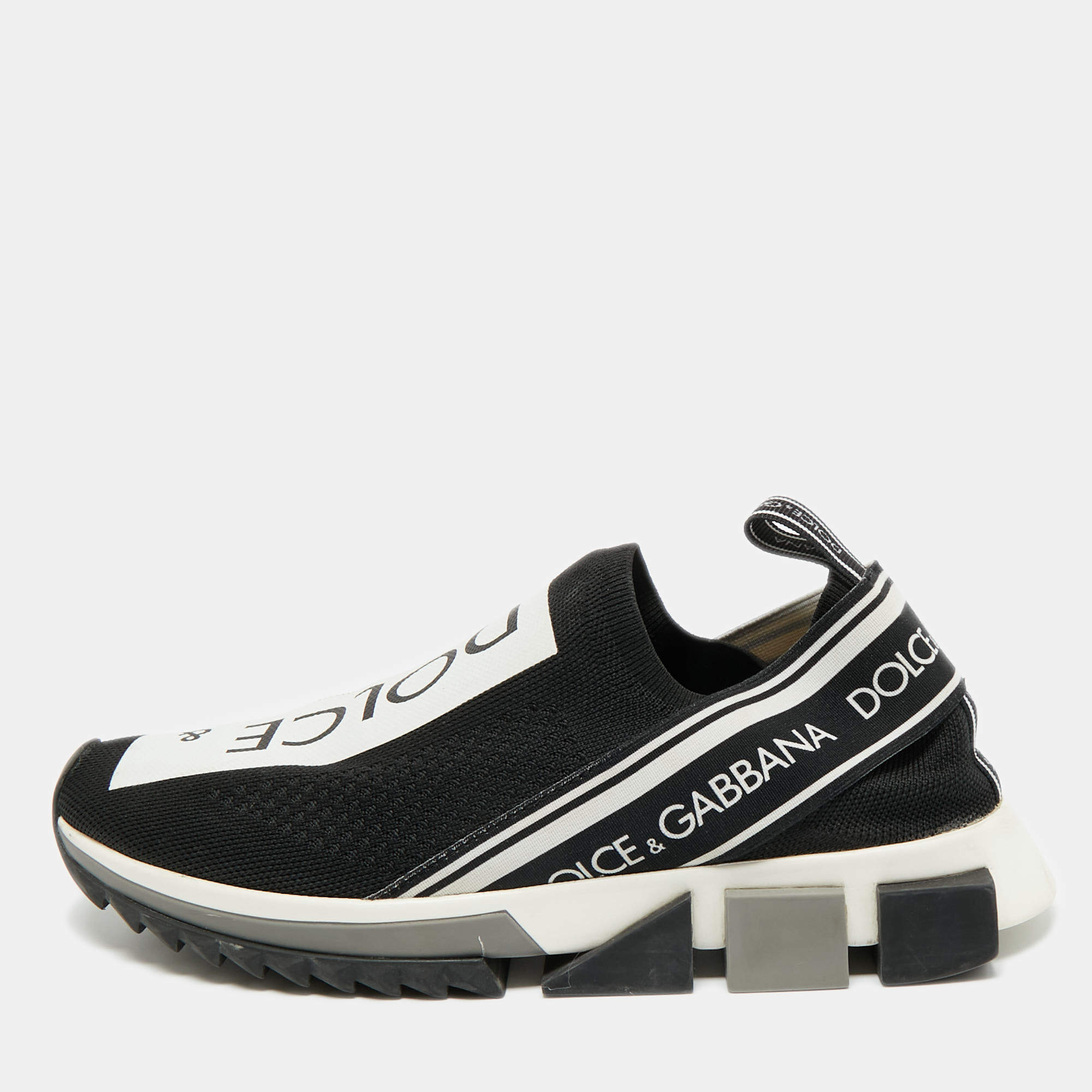 Pre Owned Dolce & Gabbana Black Knit Fabric Sorrento Slip On Sneakers Size 40.5