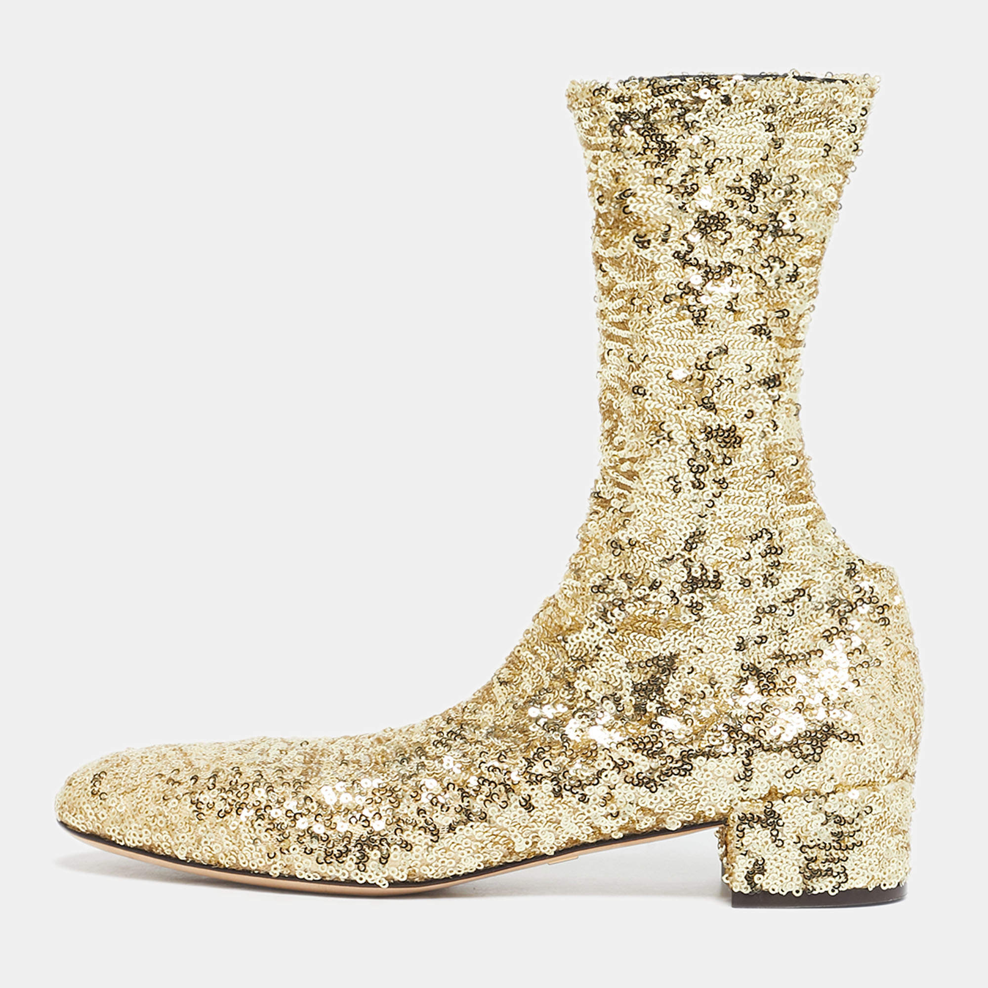 Pre Owned Dolce & Gabbana Gold Sequins Vally Boots Size 40