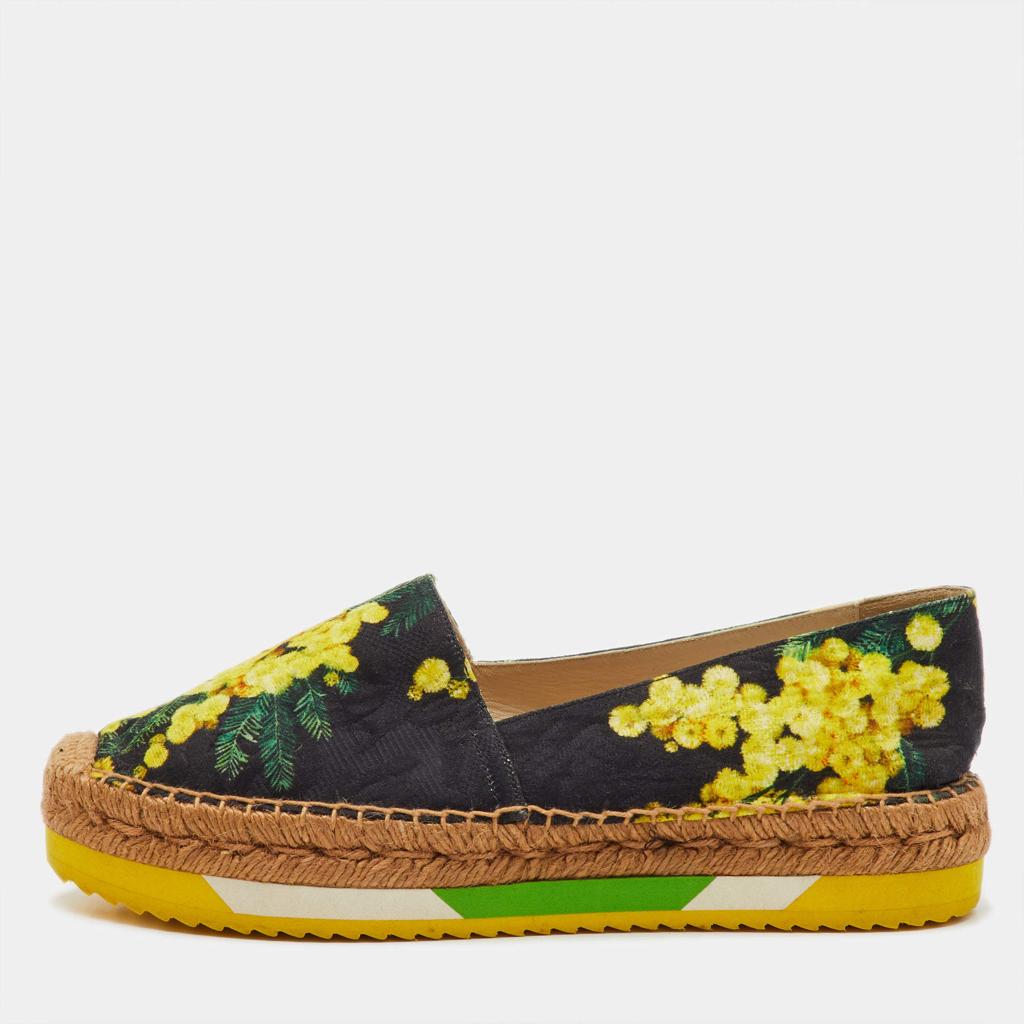 Pre Owned Dolce & Gabbana Multicolor Floral Printed Fabric Platform Espadrille Flats Size 39