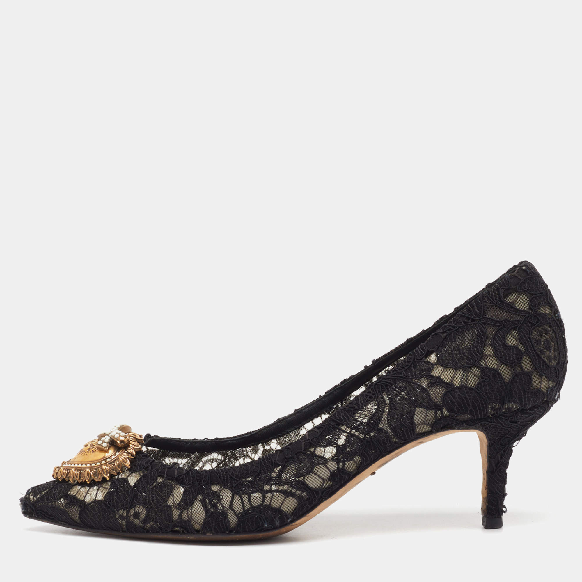 Pre Owned Dolce & Gabbana Black Lace Devotion Pumps Size 39