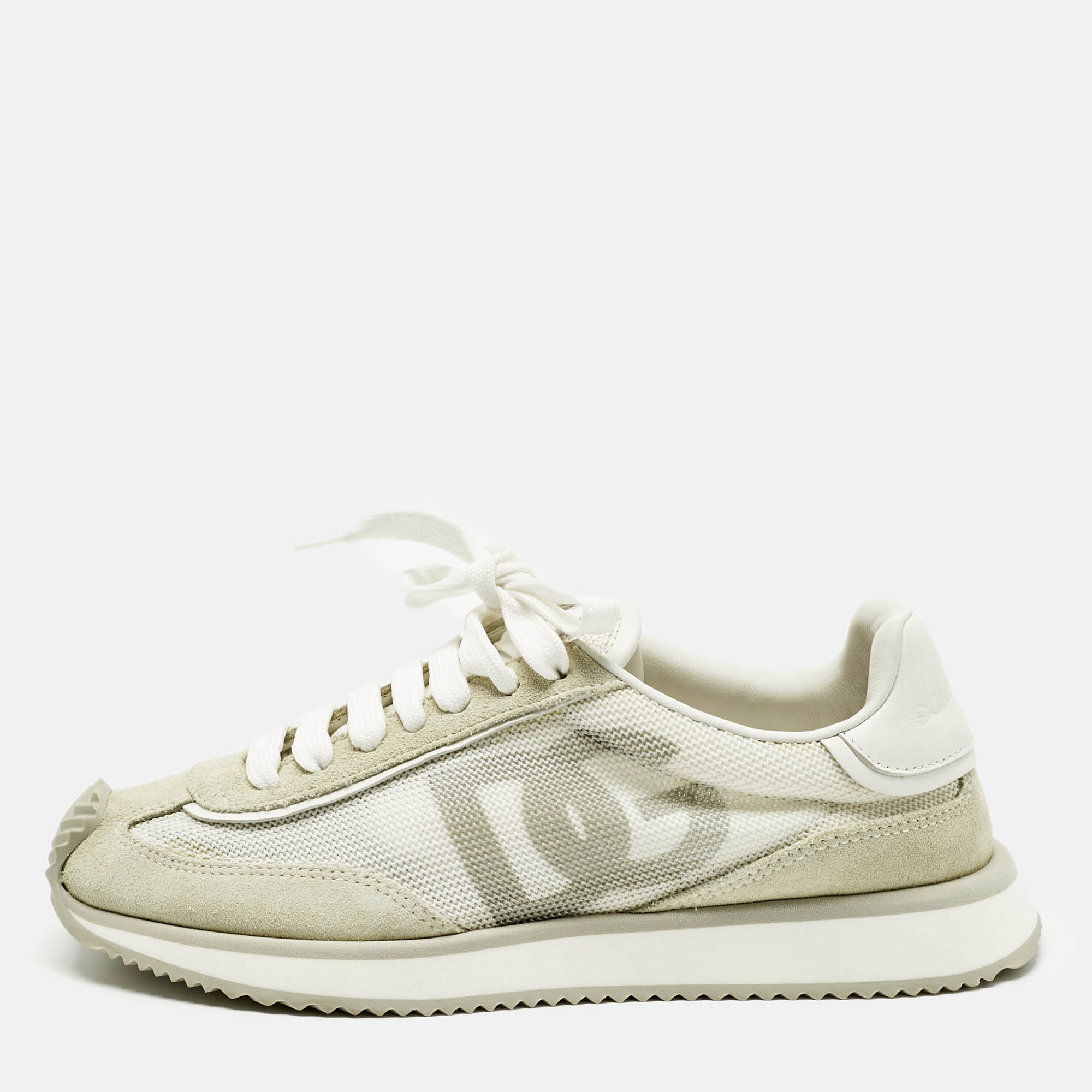 Pre Owned Dolce & Gabbana White/Cream Suede and Leather DG Cushion Sneakers Size 36