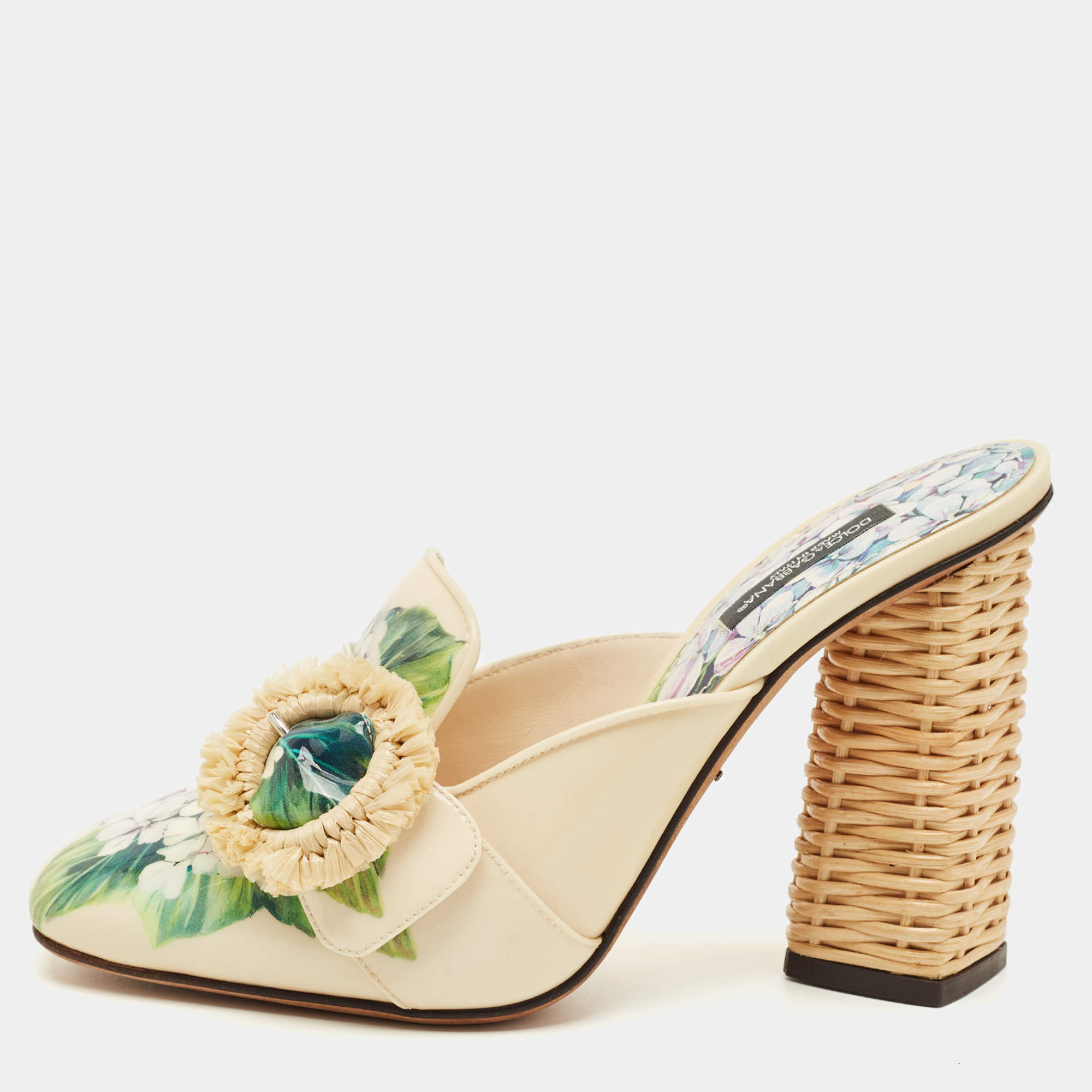 Pre Owned Dolce & Gabbana Hydrangea Print  patent Leather Jackie Mules Size 39