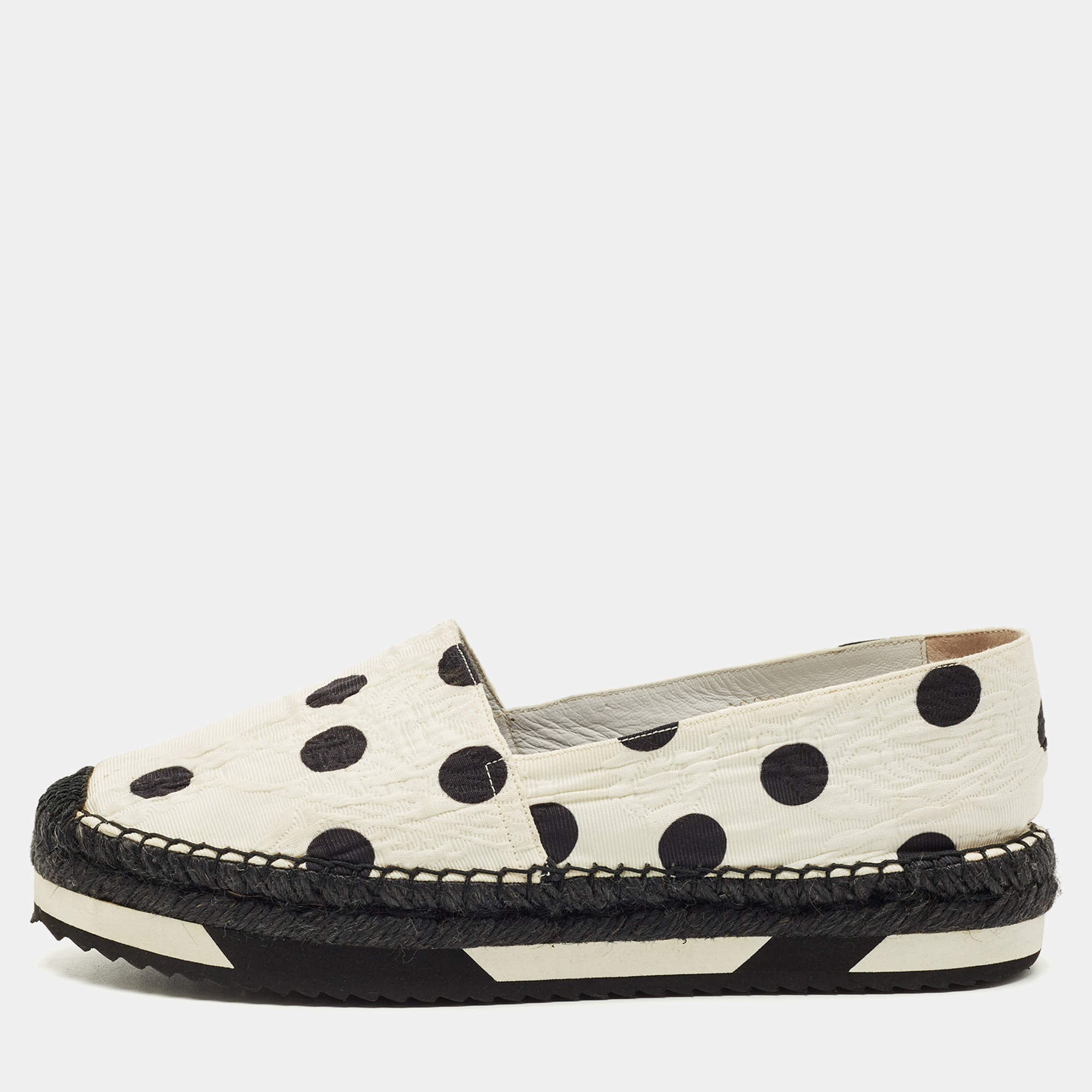 Pre Owned Dolce & Gabbana White/Black Canvas Polka Dot Print Flat Espadrilles Size 40