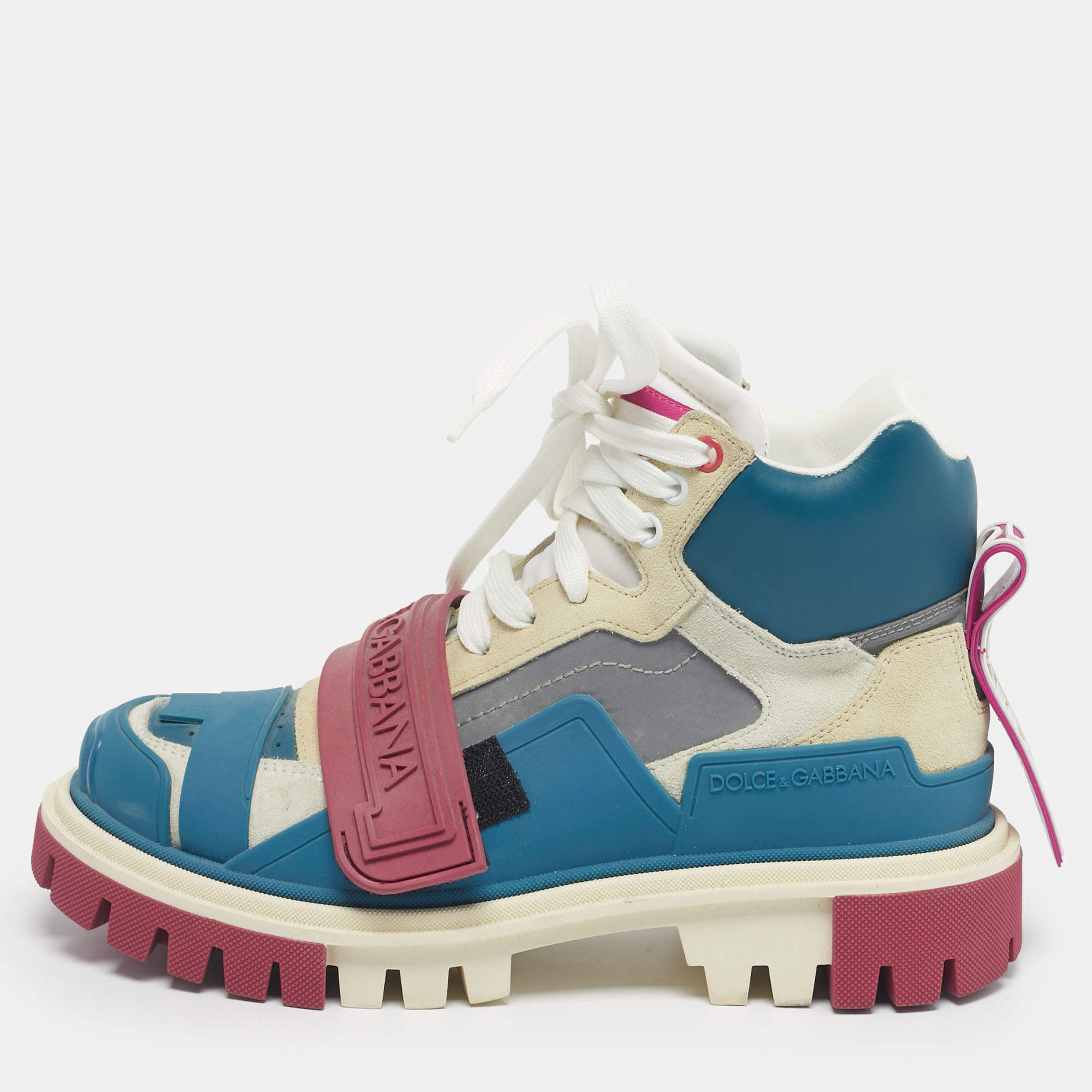 Pre Owned Dolce & Gabbana Multicolor Suede and Rubber High Top Sneakers Size 37