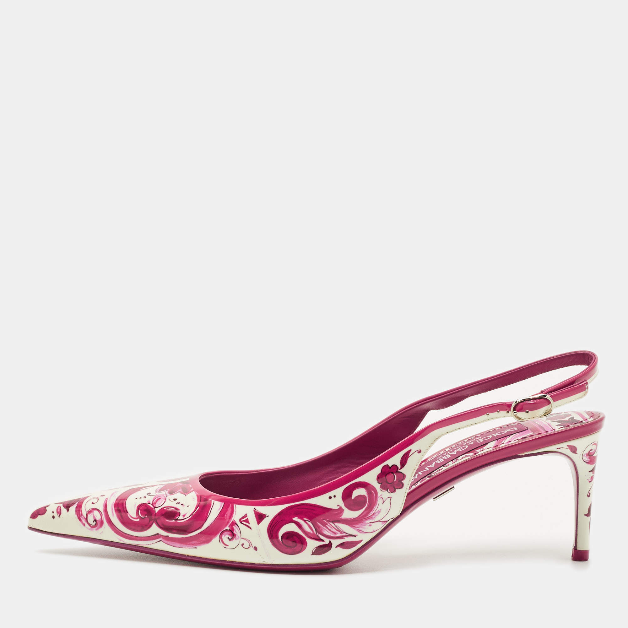 مملوكة مسبقًا حذاء كعب عالي دولتشي أند غابانا جلد لامع بطبعة زهور بنفسجي/أبيض مقدمة مفتوحة مقاس 40