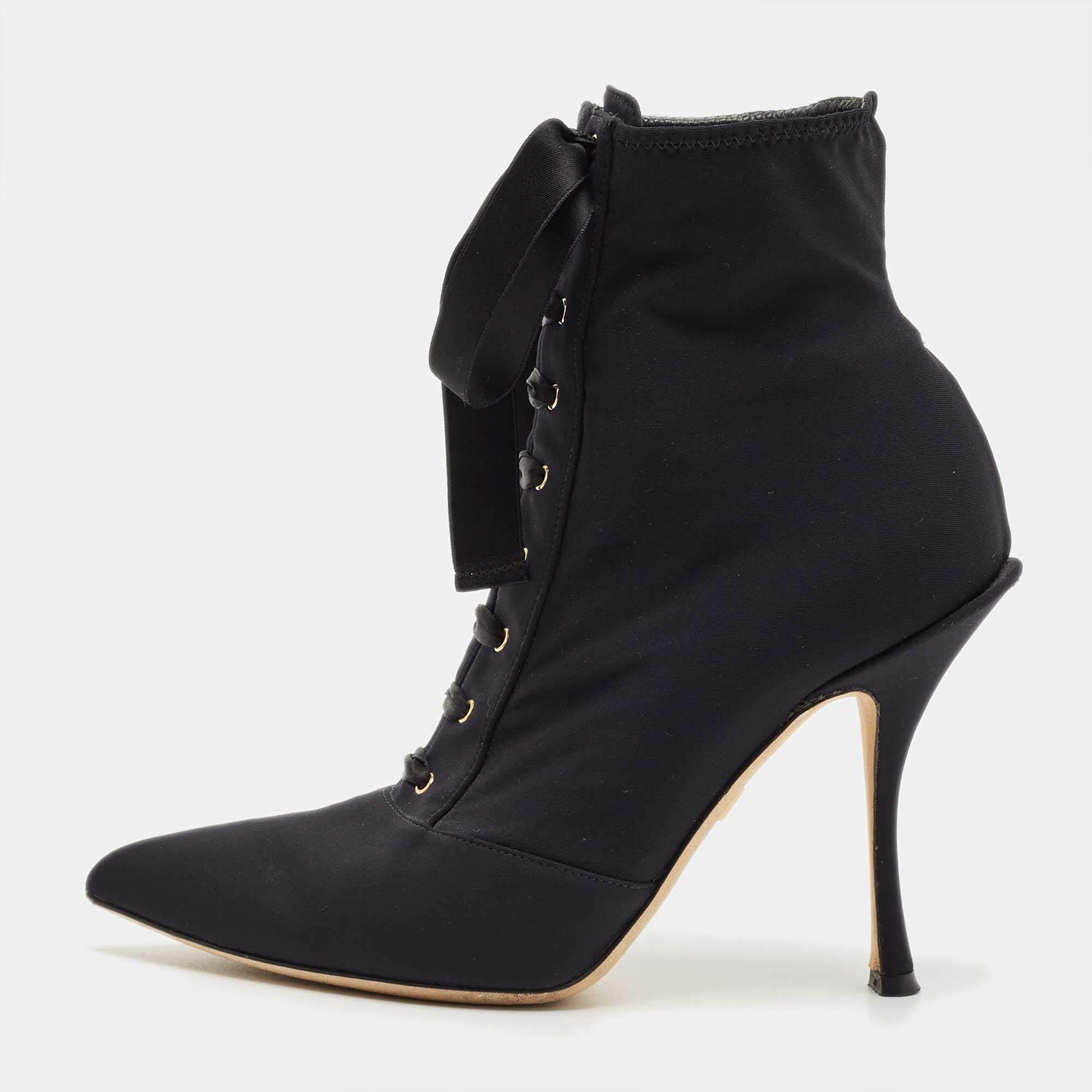 Pre Owned Dolce & Gabbana Navy Blue Stretch Fabric Lori Sock Boots Size 37