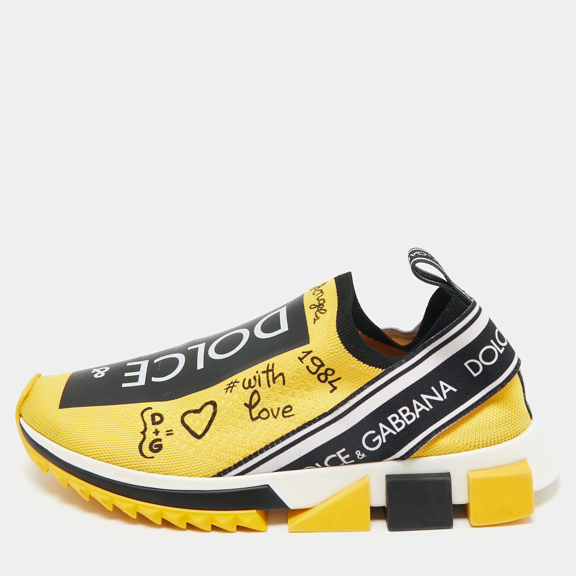 مملوكة مسبقًا Dolce & Gabbana Black/Yellow Knit Fabric Sorrento Slip On Sneakers Size 40