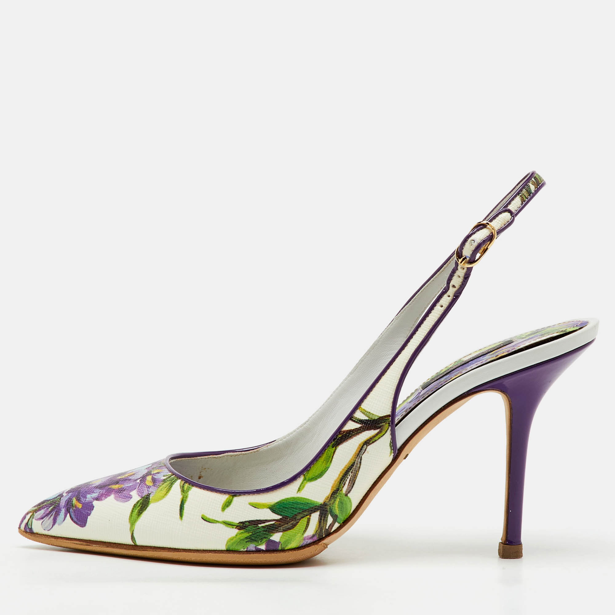 Pre Owned Dolce & Gabbana Multicolor Floral Print Patent Leather Slingback Pumps Size 40