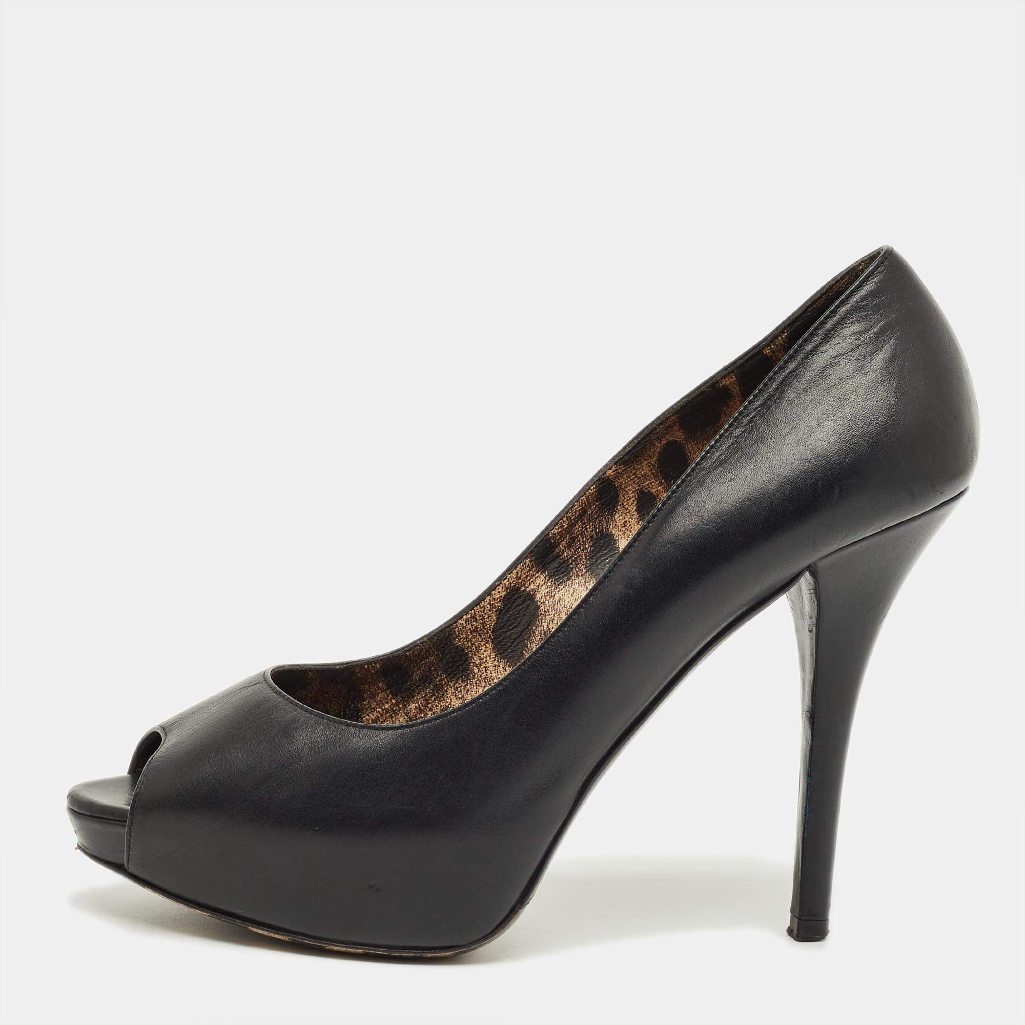 Pre Owned Dolce & Gabbana Black Leather Platform Pumps Size 39