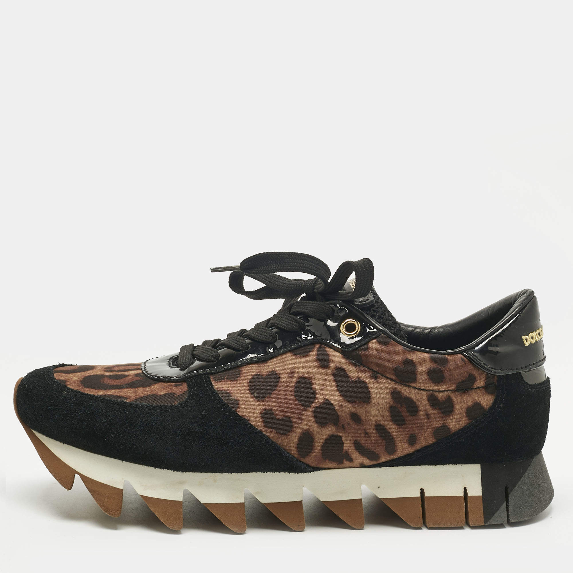 Pre Owned Dolce & Gabbana Multicolor Leopard Print Canvas and Suede Lace Up Sneakers Size 39