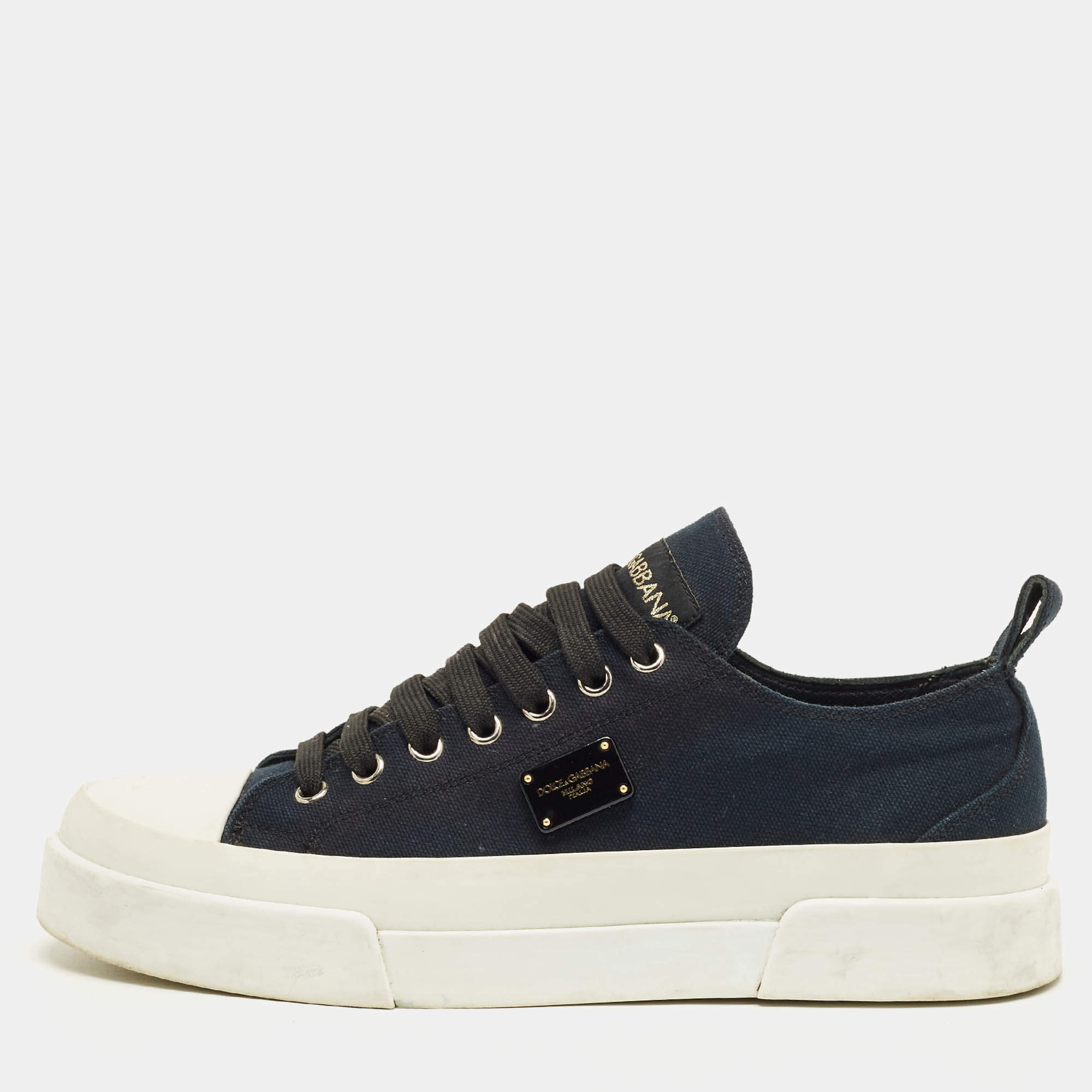 Pre Owned Dolce & Gabbana Navy Blue Canvas Low Top Sneakers Size 40