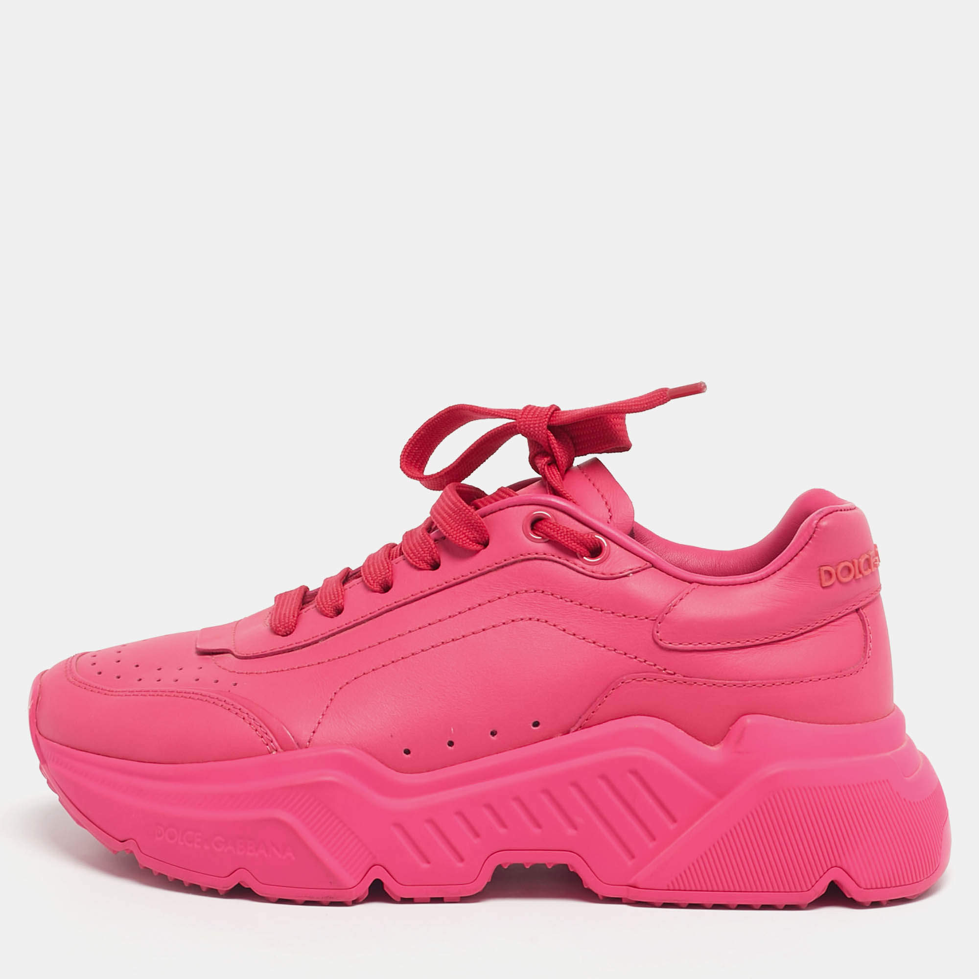 Pre Owned Dolce & Gabbana Pink Leather daymaster Lace Up Sneakers Size 37