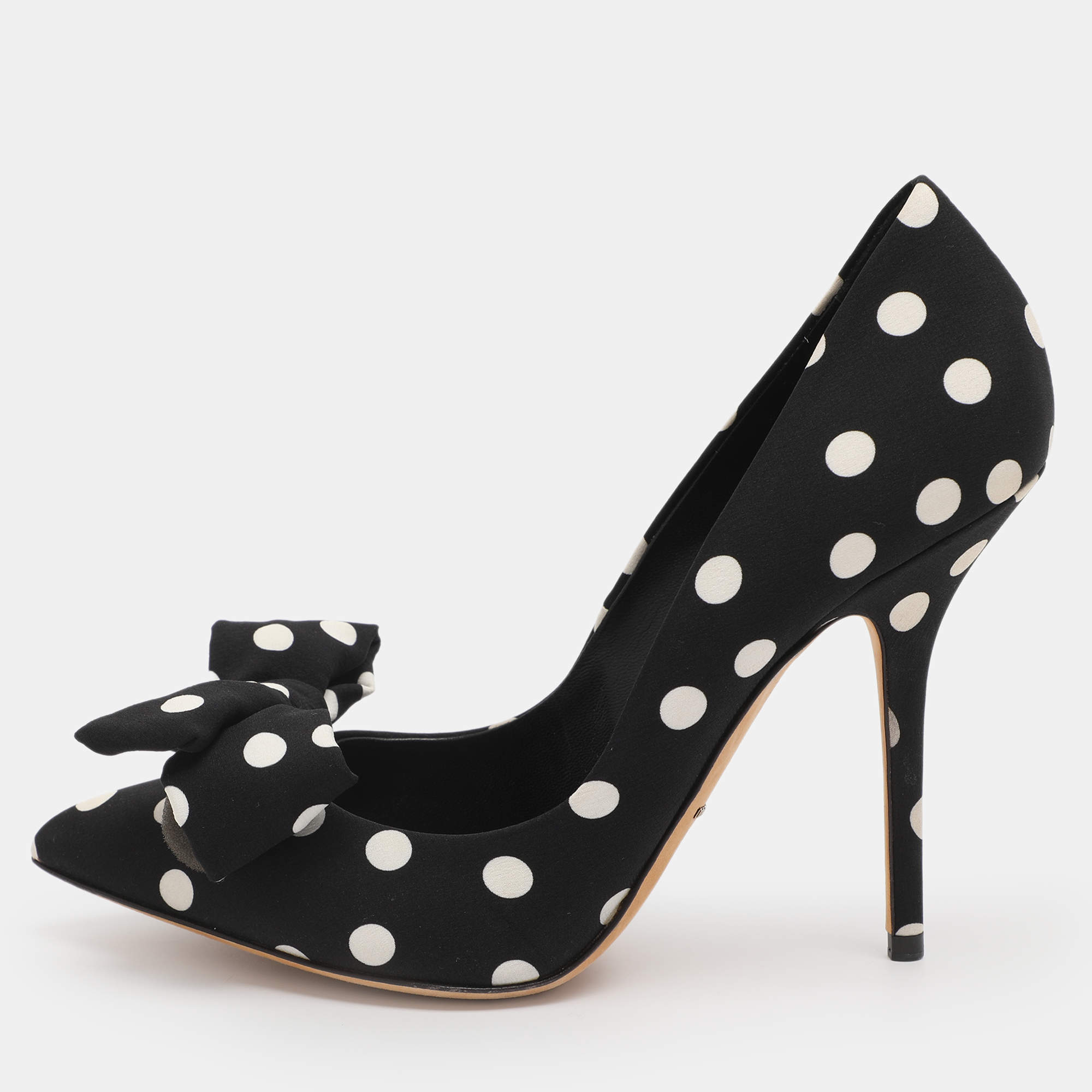 Pre Owned Dolce & Gabbana Black Polka Dot Satin Bow Pumps Size 39
