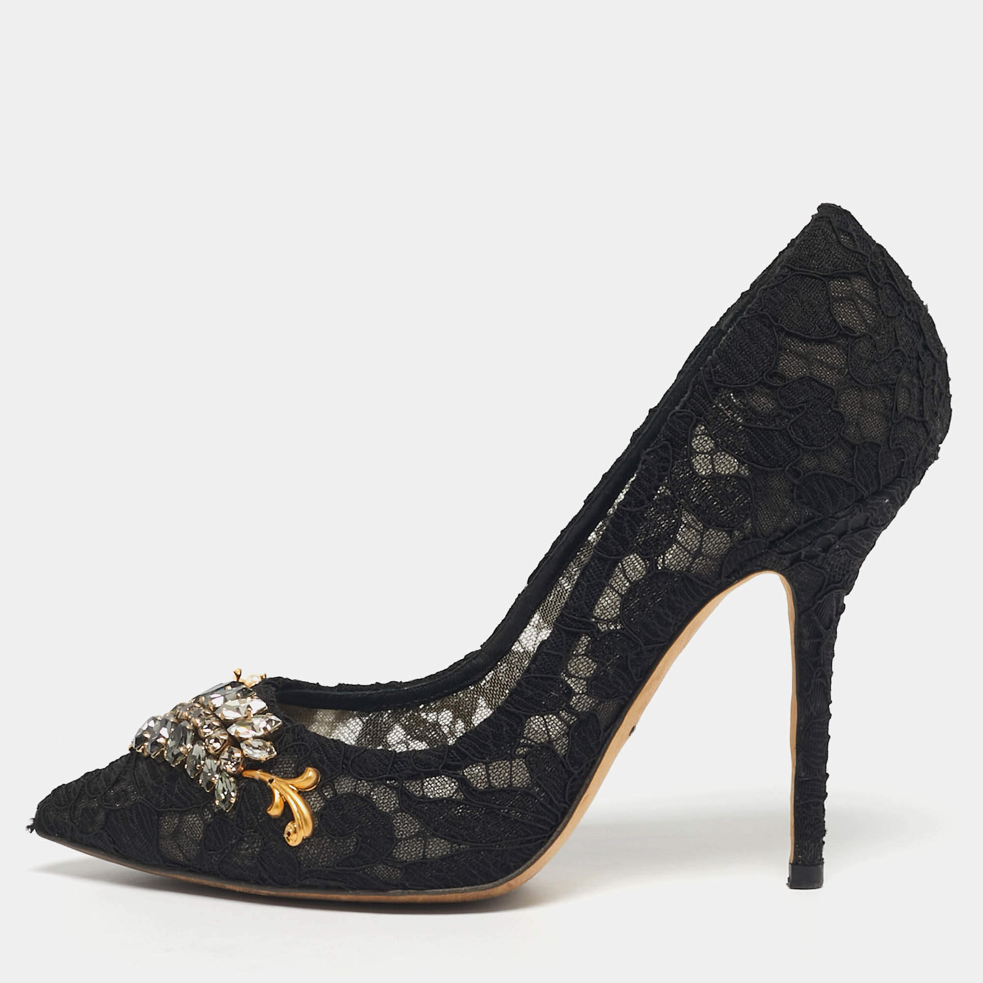 مملوكة مسبقًا Dolce & Gabbana Black Lace Crystal Embellished Pumps Size 39