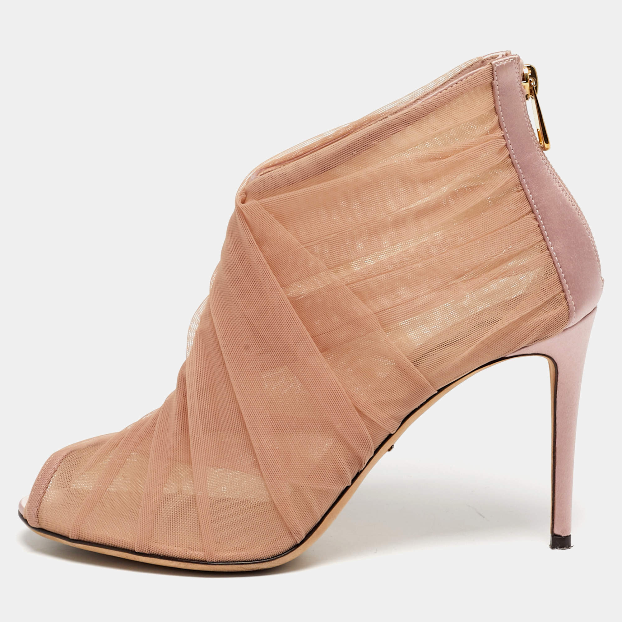 مملوكة مسبقًا Dolce & Gabbana Size 39.5 Pink Net and Satin Ankle Length Boots