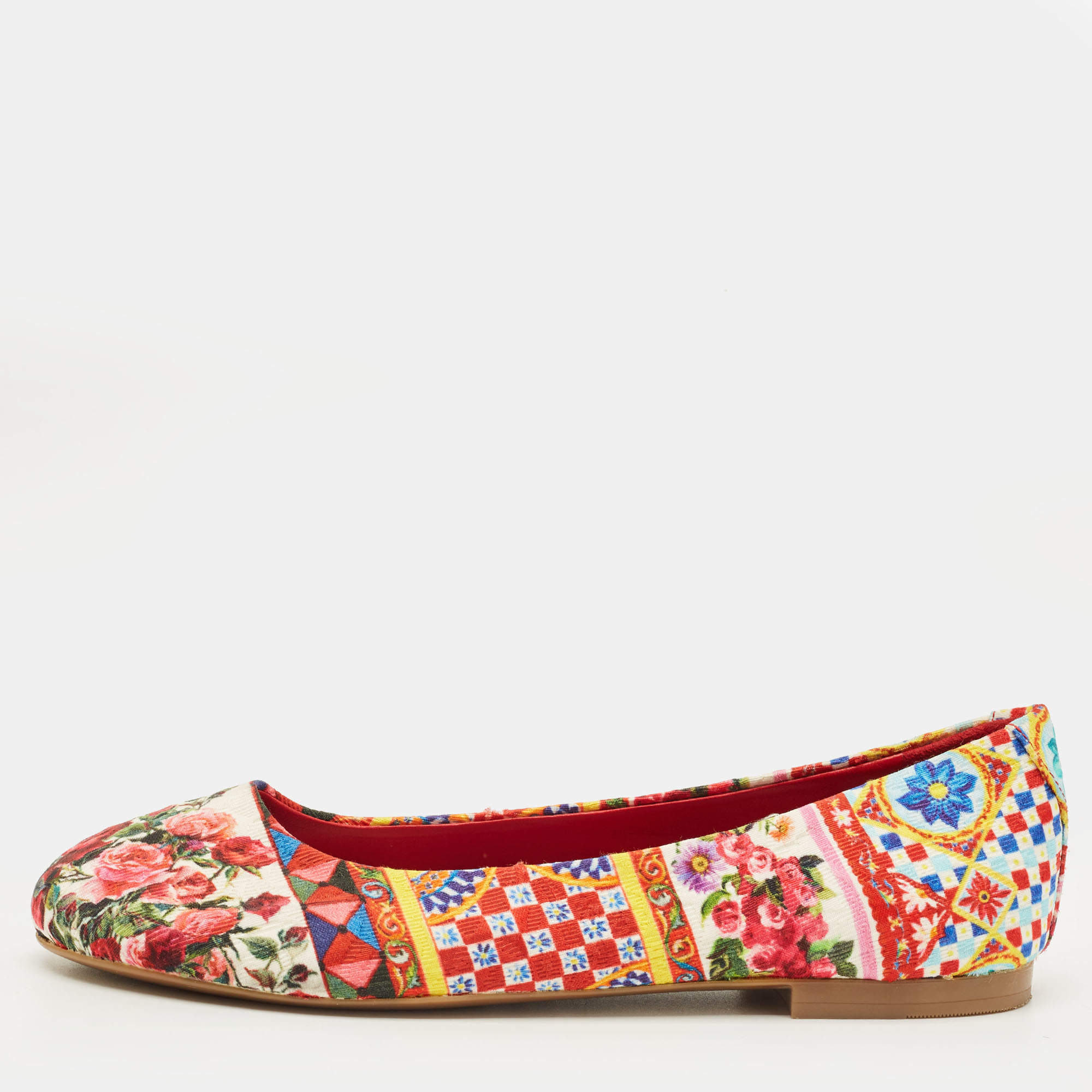 مملوكة مسبقًا حذاء باليرينا دولتشي أند غابانا قماش متعدد الألوان مقدمة دائرية مقاس 38
