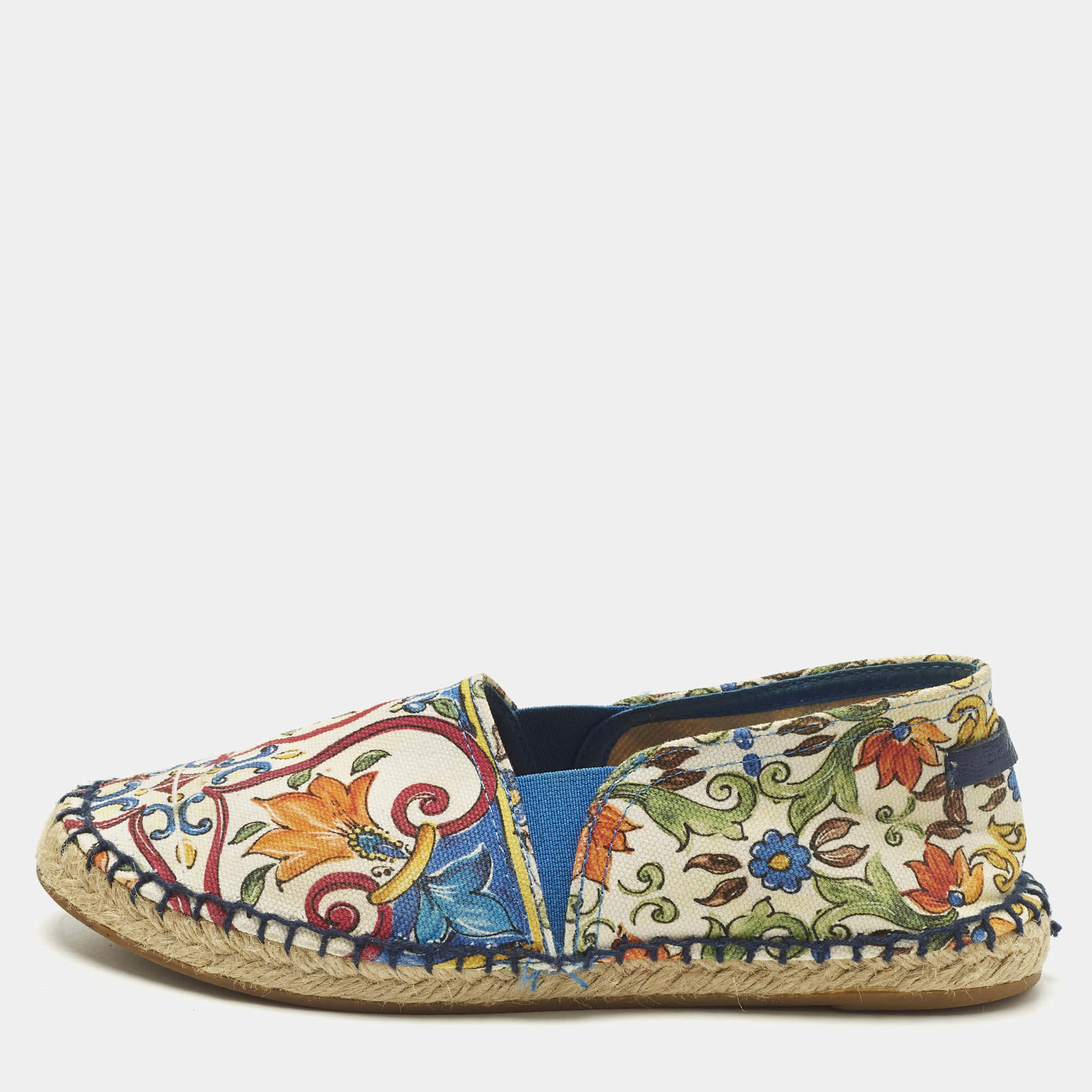 Pre Owned Dolce & Gabbana Majolica Size 35 Multicolor Canvas Espadrille Flats