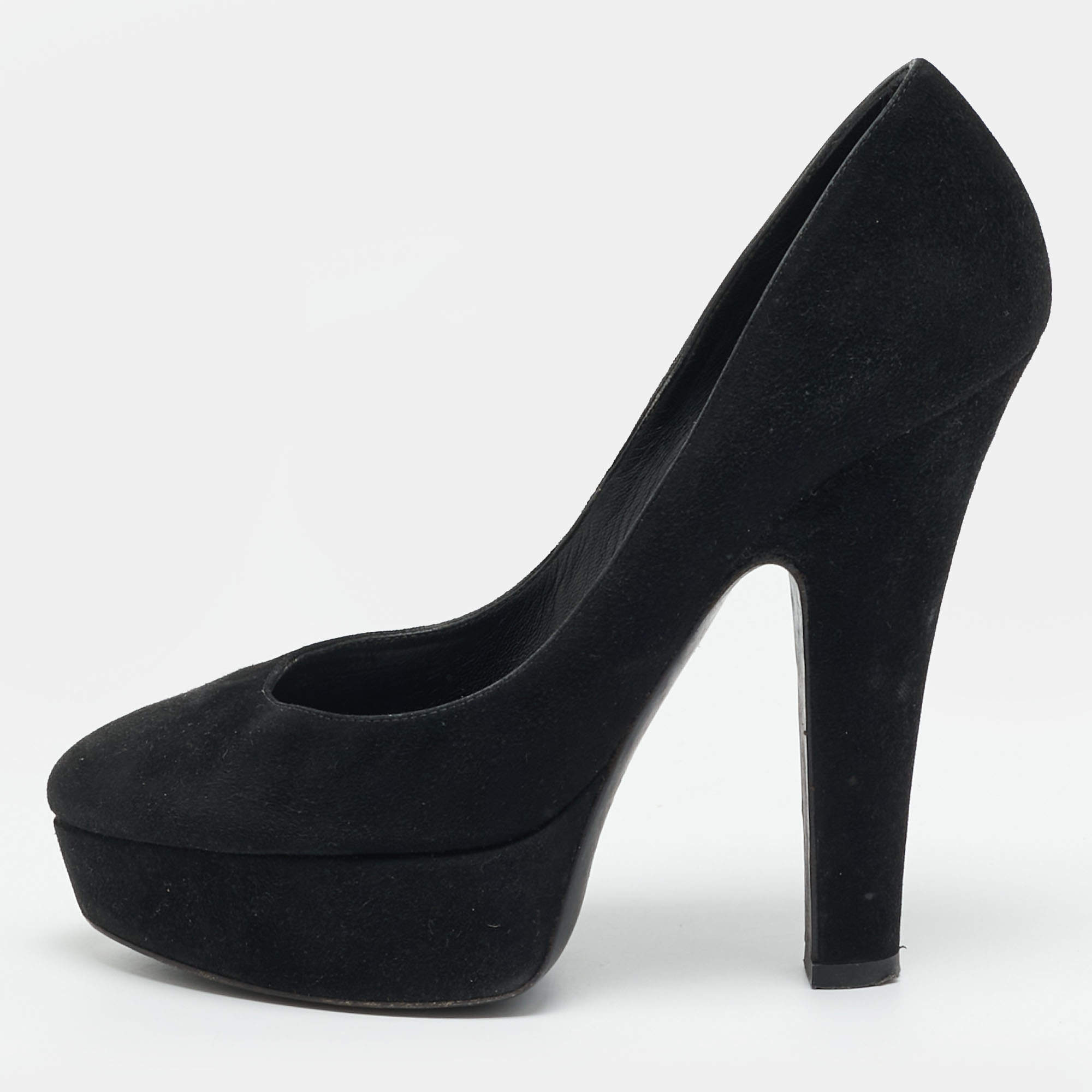 Pre Owned Dolce & Gabbana Size 37 Black Suede Platform Pumps