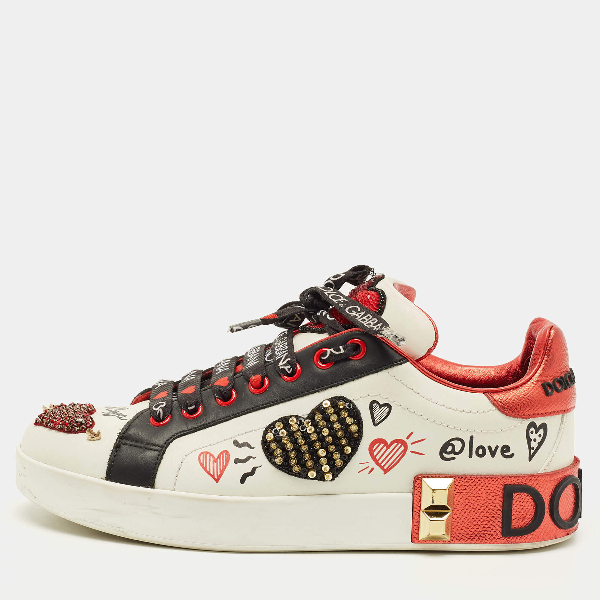 مملوكة مسبقًا حذاء رياضي دولتشي أند غابانا بوتوفينو منخفض من أعلى جلد أسود مقاس 39.5