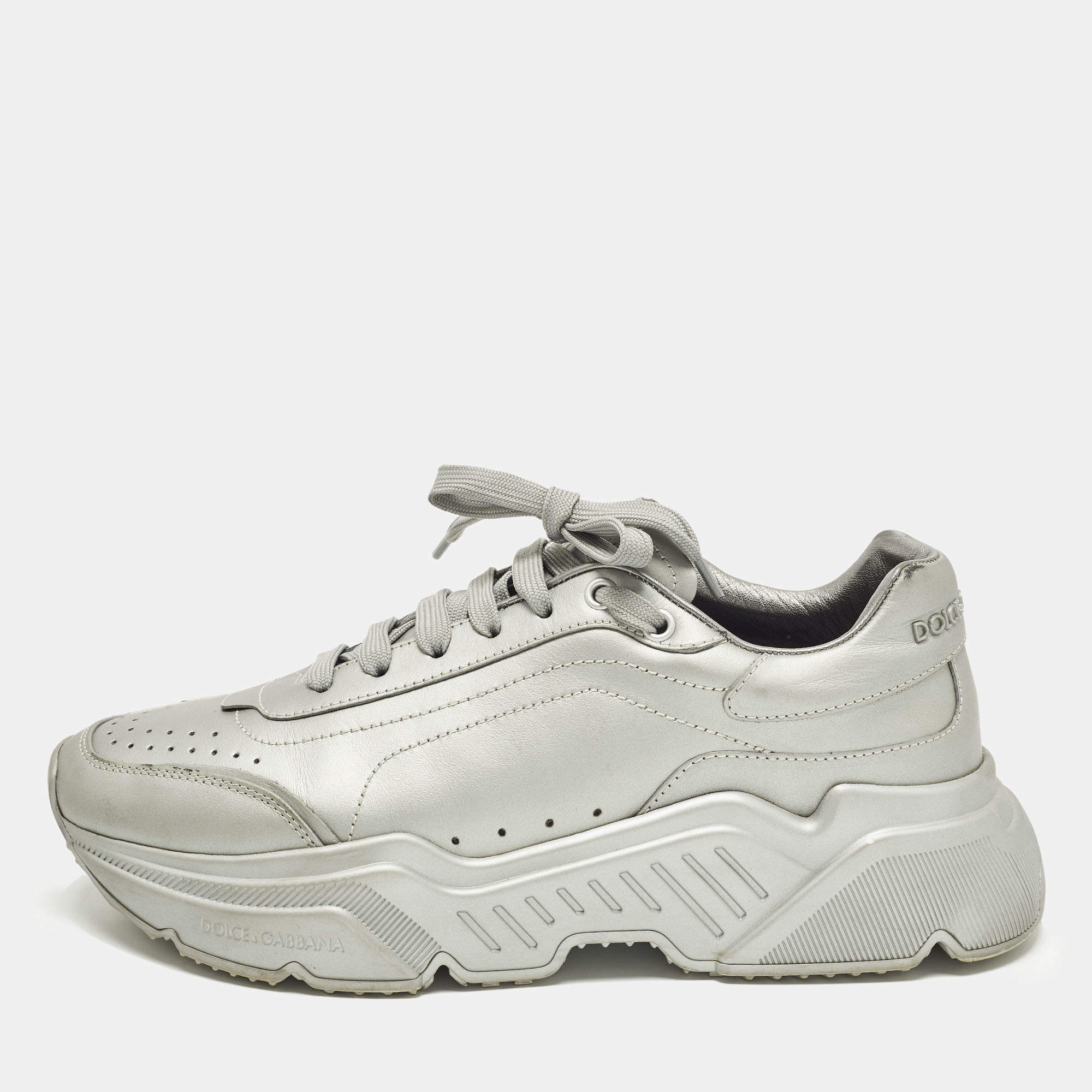 مملوكة مسبقًا Dolce & Gabbana Daymaster Size 41 Grey Leather Lace Up Sneakers
