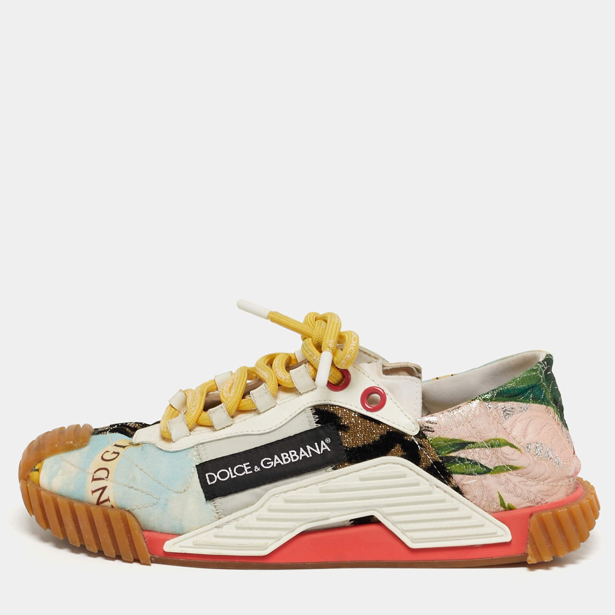 مملوكة مسبقًا Dolce & Gabbana Ns1 Size 38 Multicolor Leather and Lurex Fabric Lace Up Sneakers